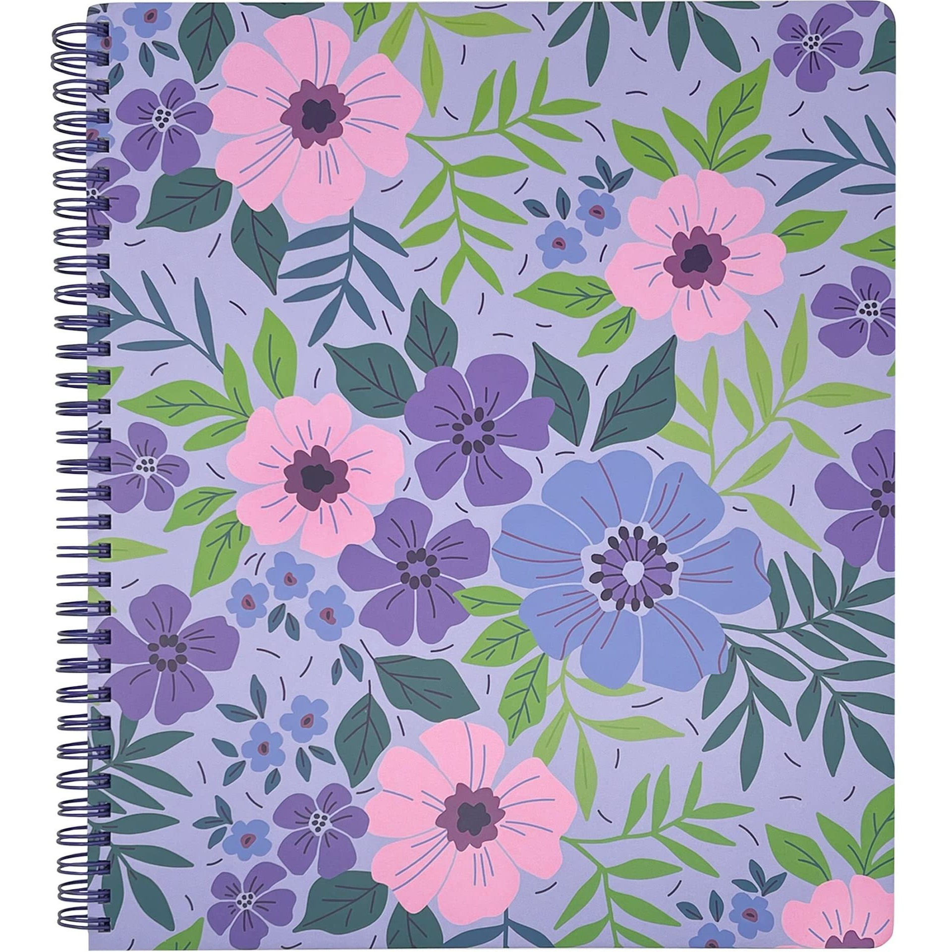 Steel Mill & Co Cute Large Spiral Notebook College Ruled, 11"" X 9.5"" With Durable Hardcover And 160 Lined Pages, Lilac Floral