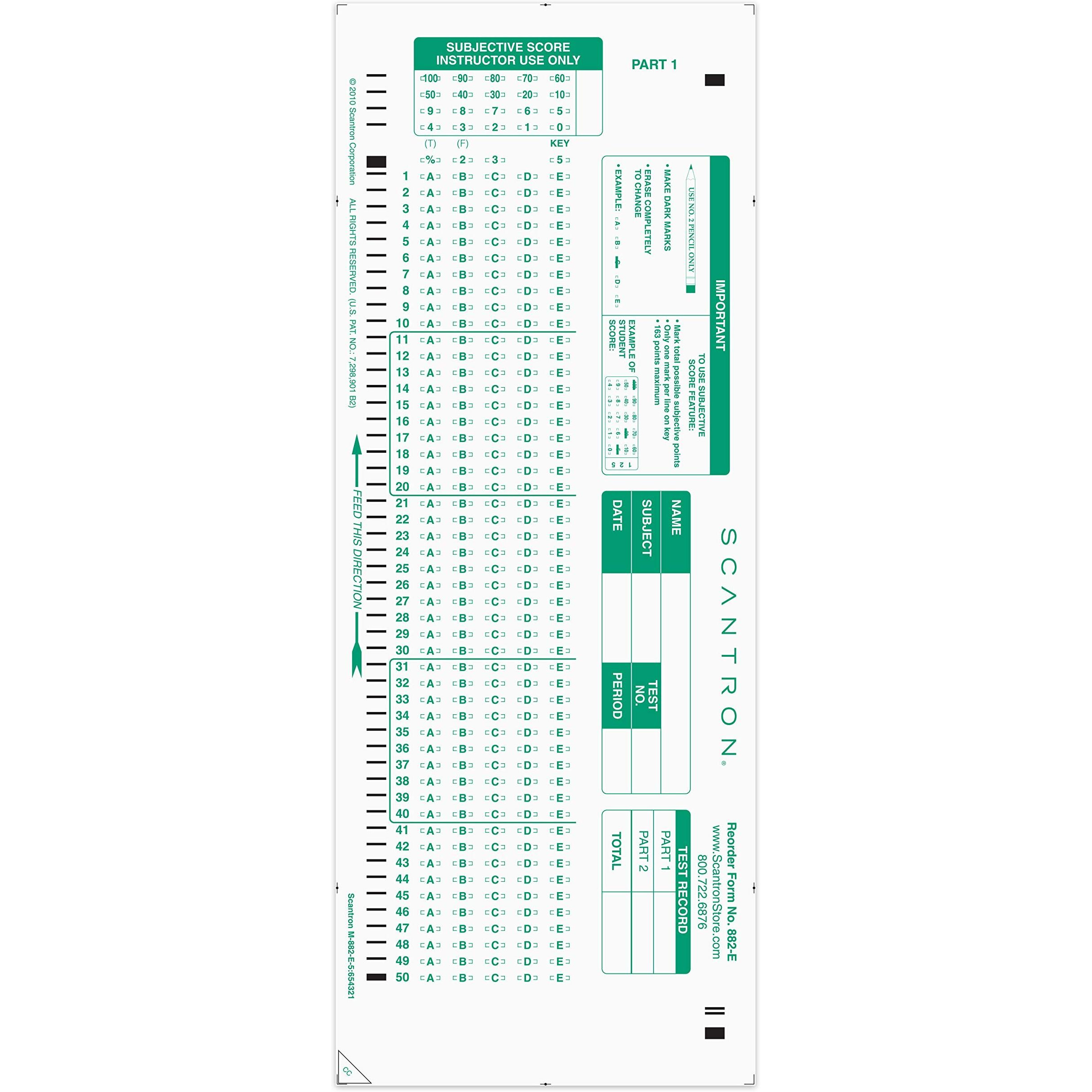 Official Scantron Brand 882-E Answer Sheet (50 Pack)