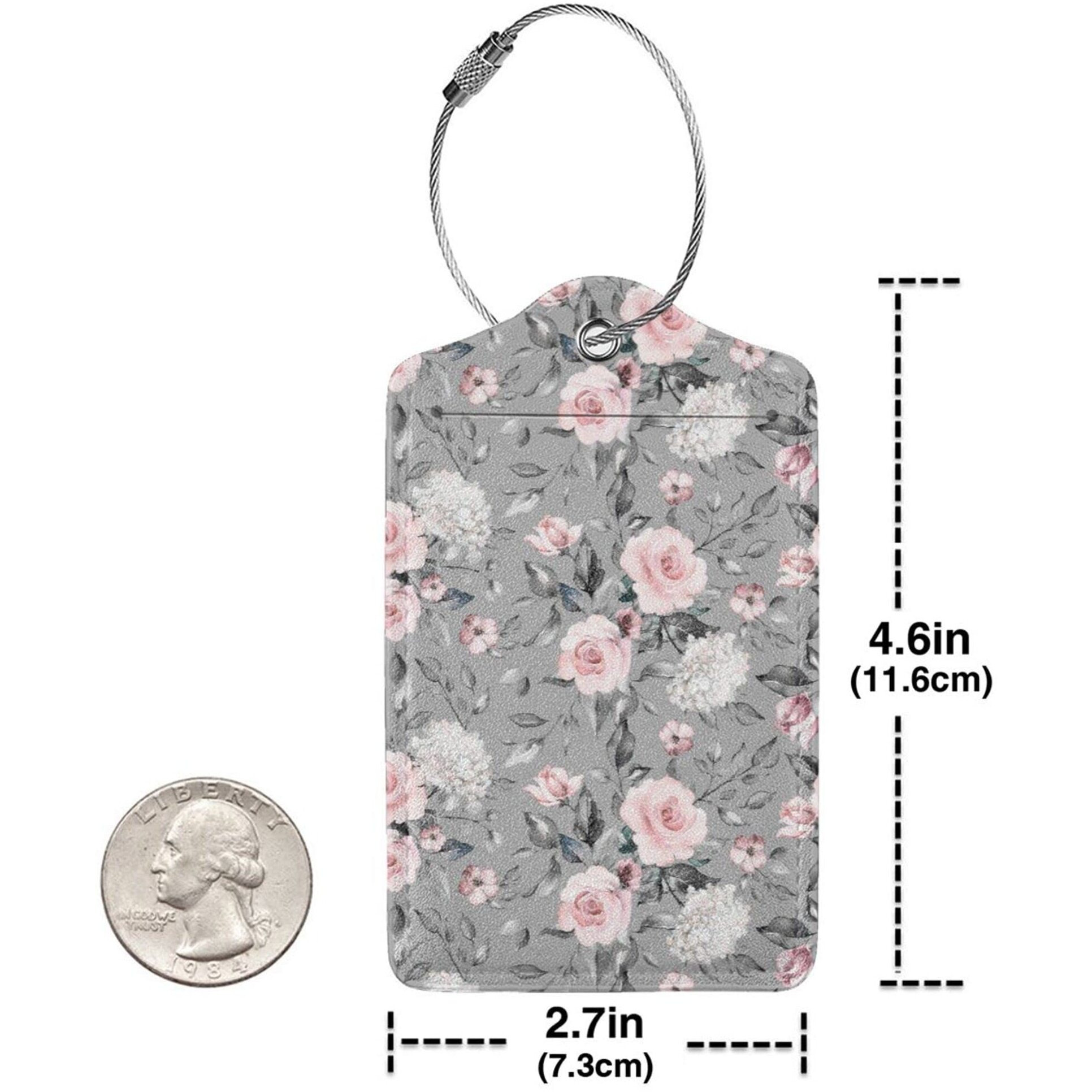 Blocit 2 Pack Pu Luggage Tag For Suitcase Cute Unique Leather Suitcase Tags Identifiers With Privacy Name Id Label And Metal Loop For Baggage Handbag School Bag Backpack (Gray Pink Roses Flower)
