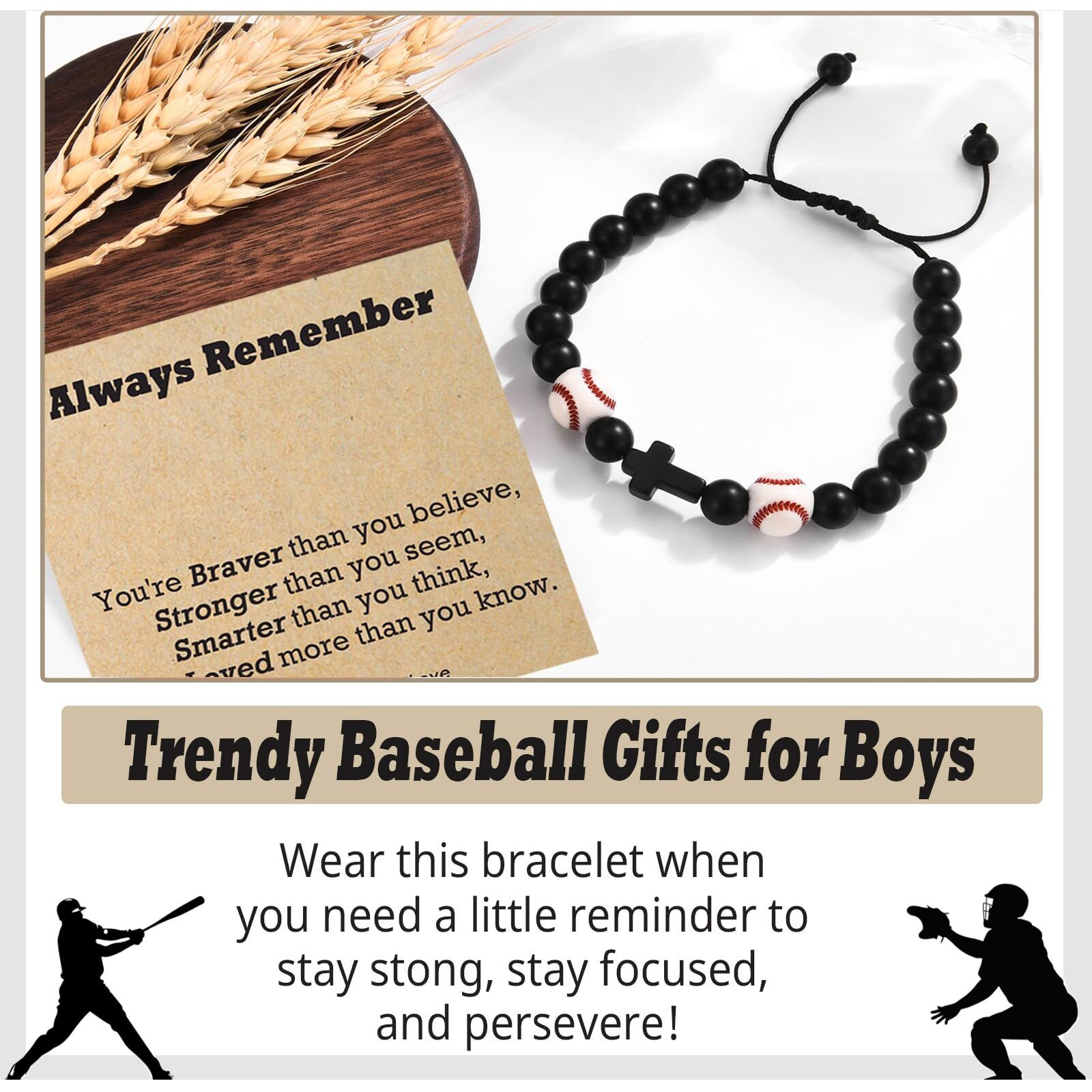Oavook Baseball Bracelets For Boys Gifts For Teen Boys Cross Bracelet For Teenage Boys, Friend, Brother, Grandson, Nephew, Coach Birthday/Back To School/Christmas Gifts