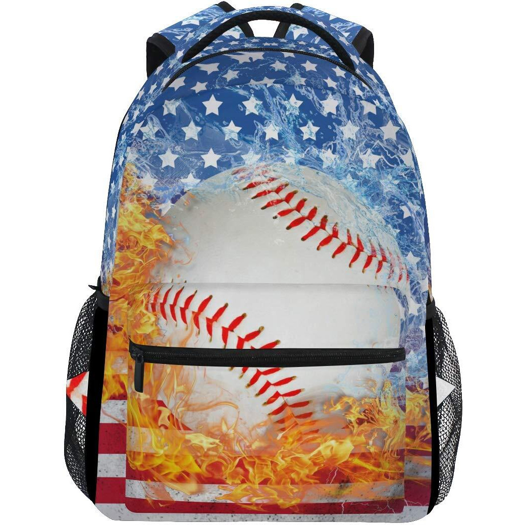 Zoeo Blue Baseball Bookbags Chic 3Th 4Th 5Th Grade School Backpacks Travel Laptop Daypack Bag Purse For Girls Boys Teens