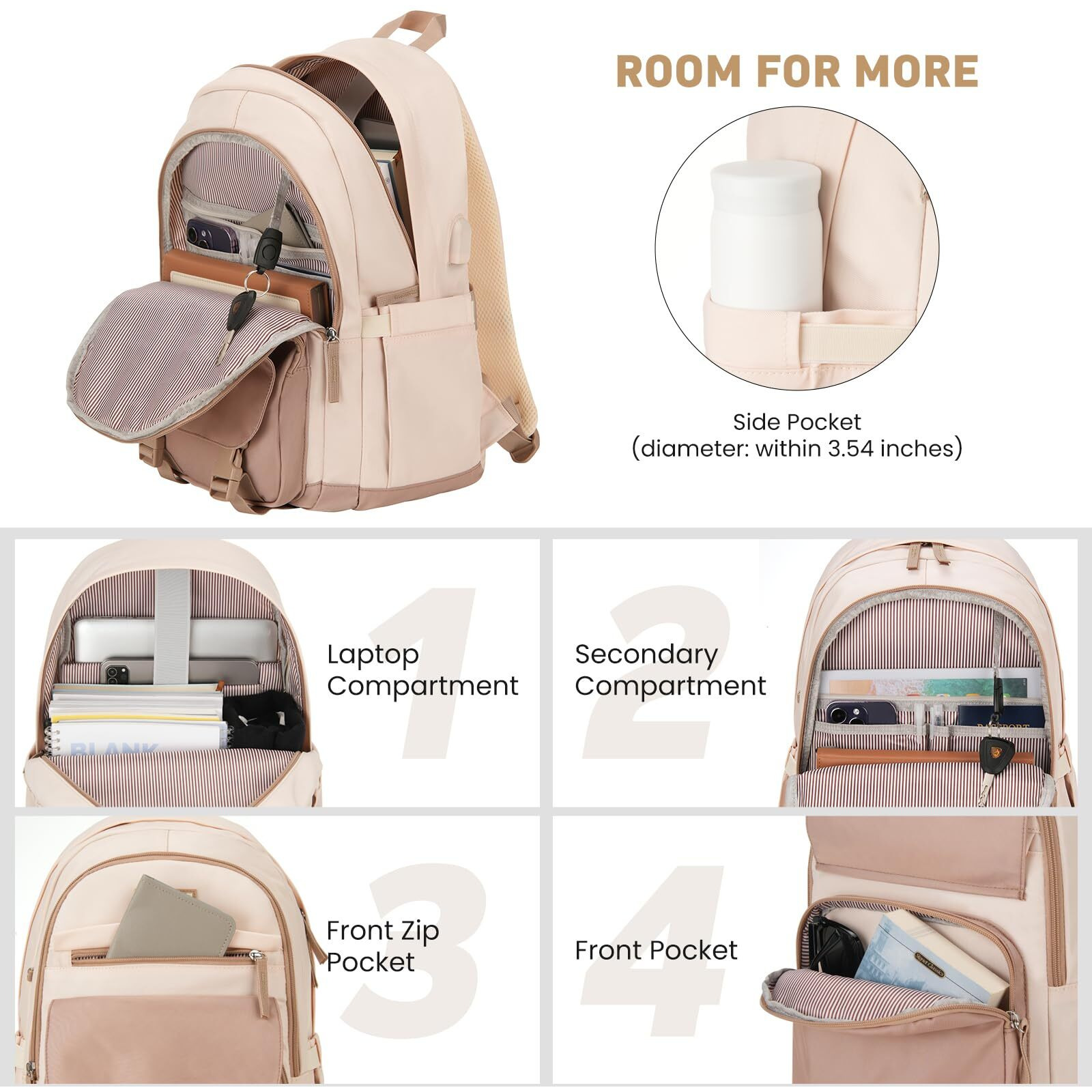 Windars School Backpack For Teen Girls, Cute College Backpacks For Women Students Aesthetic Bookbag Large 15.6 Inch Laptop Bag Middle School Travel Back Pack (Khaki Beige)