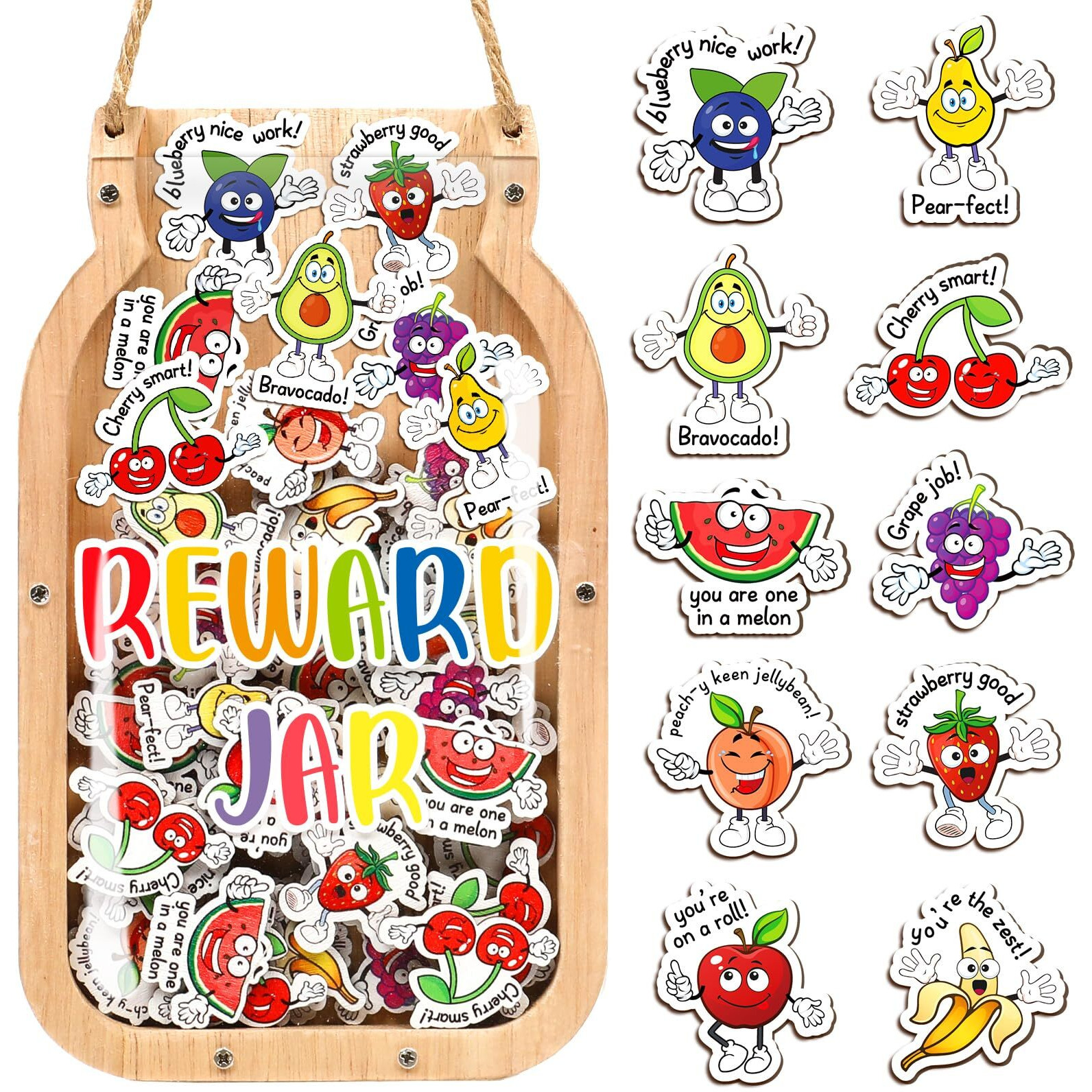 61Pcs Fruits Reward Jar For Kids, Appreciation Potty Training Behavior Training Reward Chart And Chore Chart Behavior Reward Jar For Kids Toddlers Classroom Back To School Motivate Responsibility