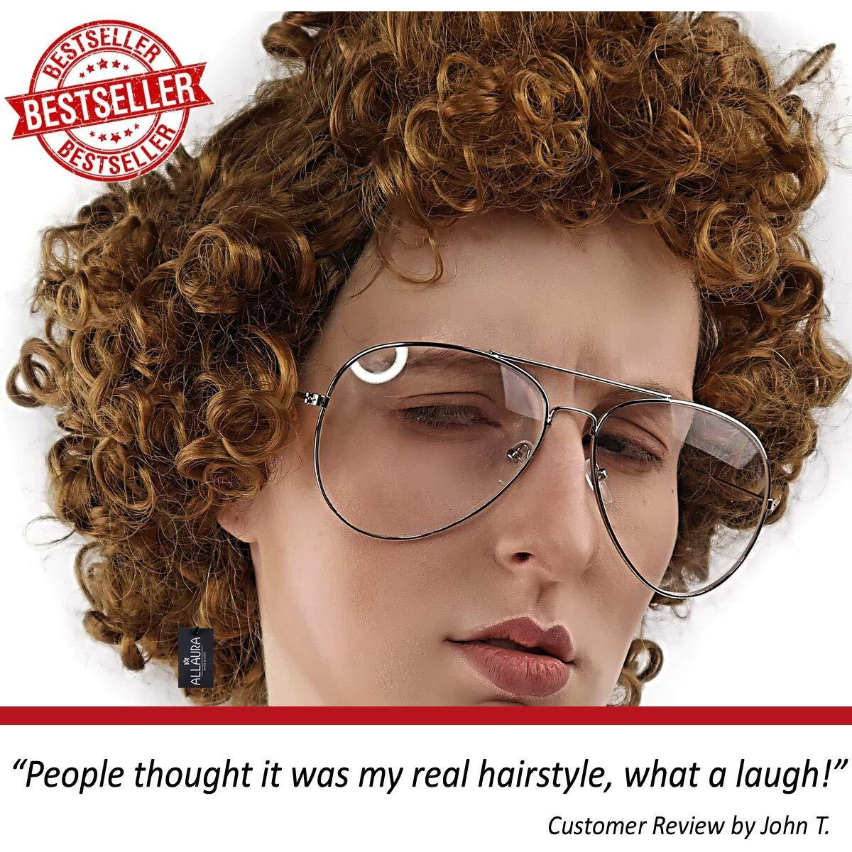 Allaura Napoleon Pedro Brown Afro Nerd Wig + Glasses Costume Set Geek Costume Wigs For Mens Adult Halloween Party 80S | Dynamite Wig Nerd Wig - Vote Pedro Wig Hilarious Halloween Costumes