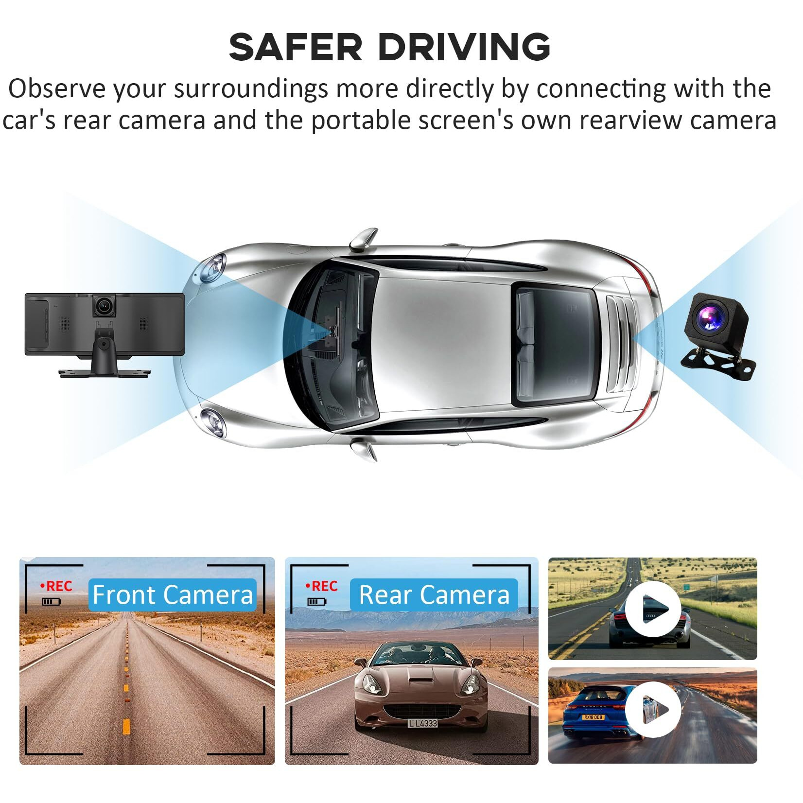 Wireless Portable Carplay Screen For Car, 10.26"" Hd Ips Carplay And Android Auto Screen, Car Touch Screen With 4K Dash Cam, Car Audio Receivers With Backup Camera, Gps Navigation, Voice Control