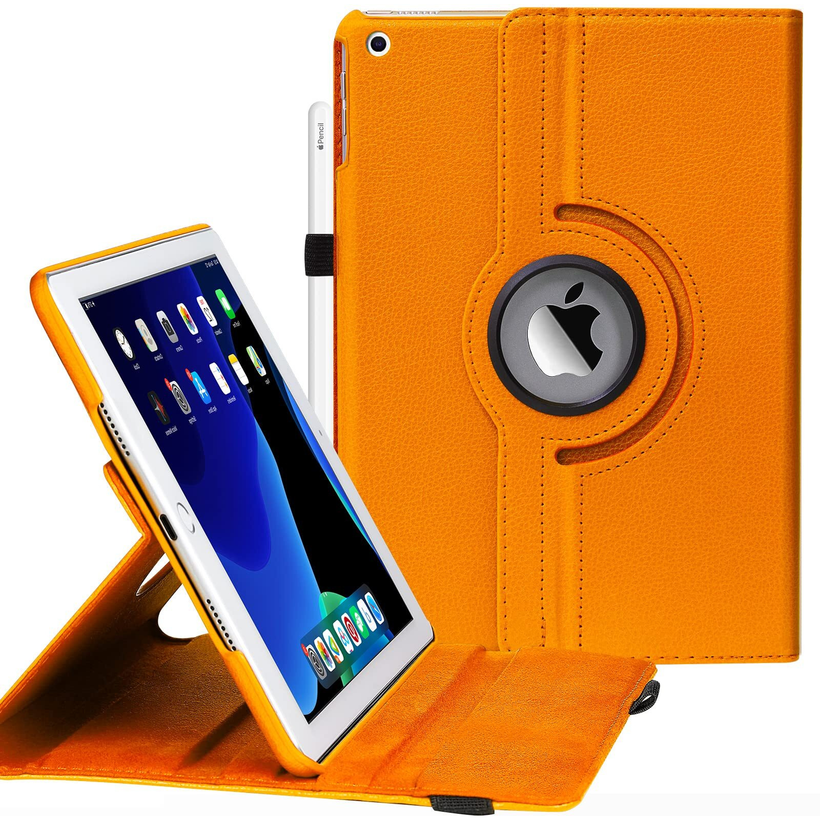 Case For Ipad 9Th Generation(2021)/ 2020 Ipad 8Th Generation/ 2019 Ipad 7Th Generation For 10.2 Inch Ipad Case Covers, 360 Degree Rotating Protective Ipad Case With Sleep Function (Orange)