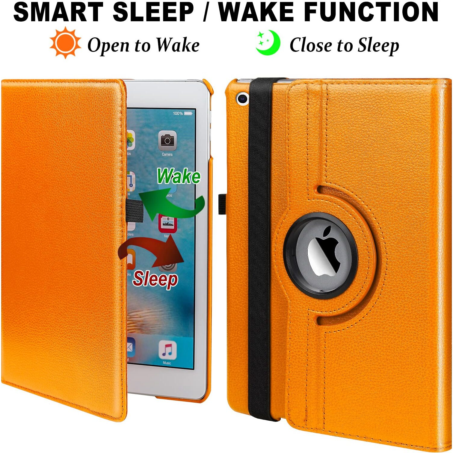 Case For Ipad 9Th Generation(2021)/ 2020 Ipad 8Th Generation/ 2019 Ipad 7Th Generation For 10.2 Inch Ipad Case Covers, 360 Degree Rotating Protective Ipad Case With Sleep Function (Orange)
