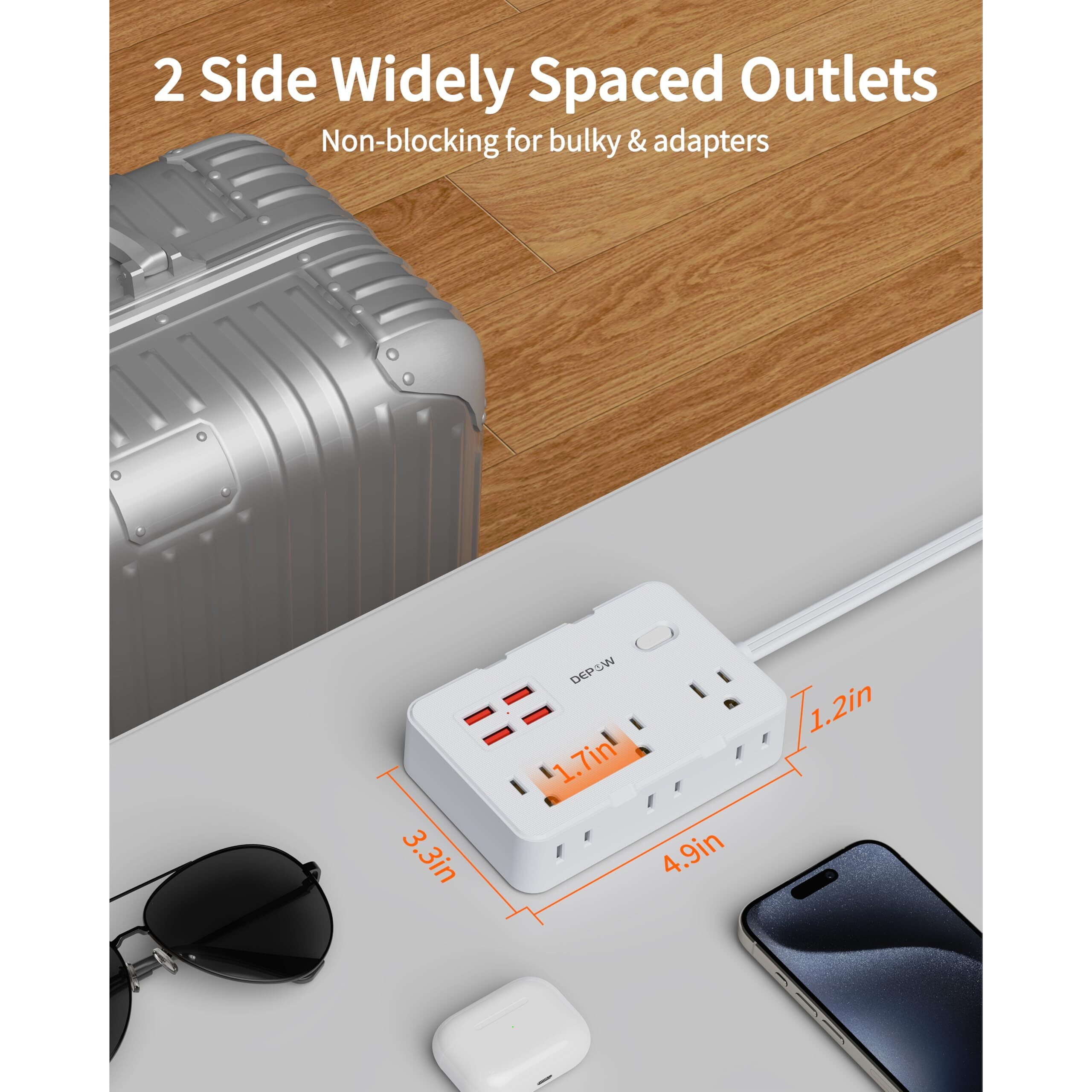 Depow Surge Protector Power Strip With Flat Plug, 3 Ft Extension Cord With 6 Ac Outlets 4 Usb Ports,1050J Surge Protection, Wall Mountable Charging Station For Office, Home, White