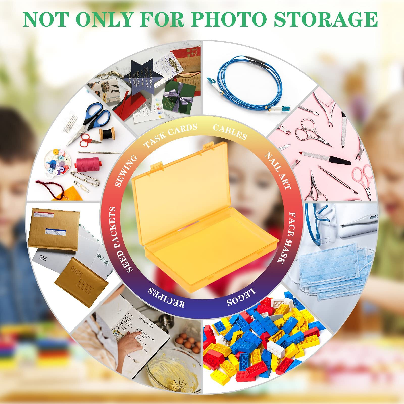 Photo Storage Box 4X6, 18 Inner Photo Case Large Photo Organizer Acid-Free Photo Box Storage Photo Keeper Photo Storage Case, Plastic Craft Storage Box For Photo Stickers Stamps Seeds (9 Colors)