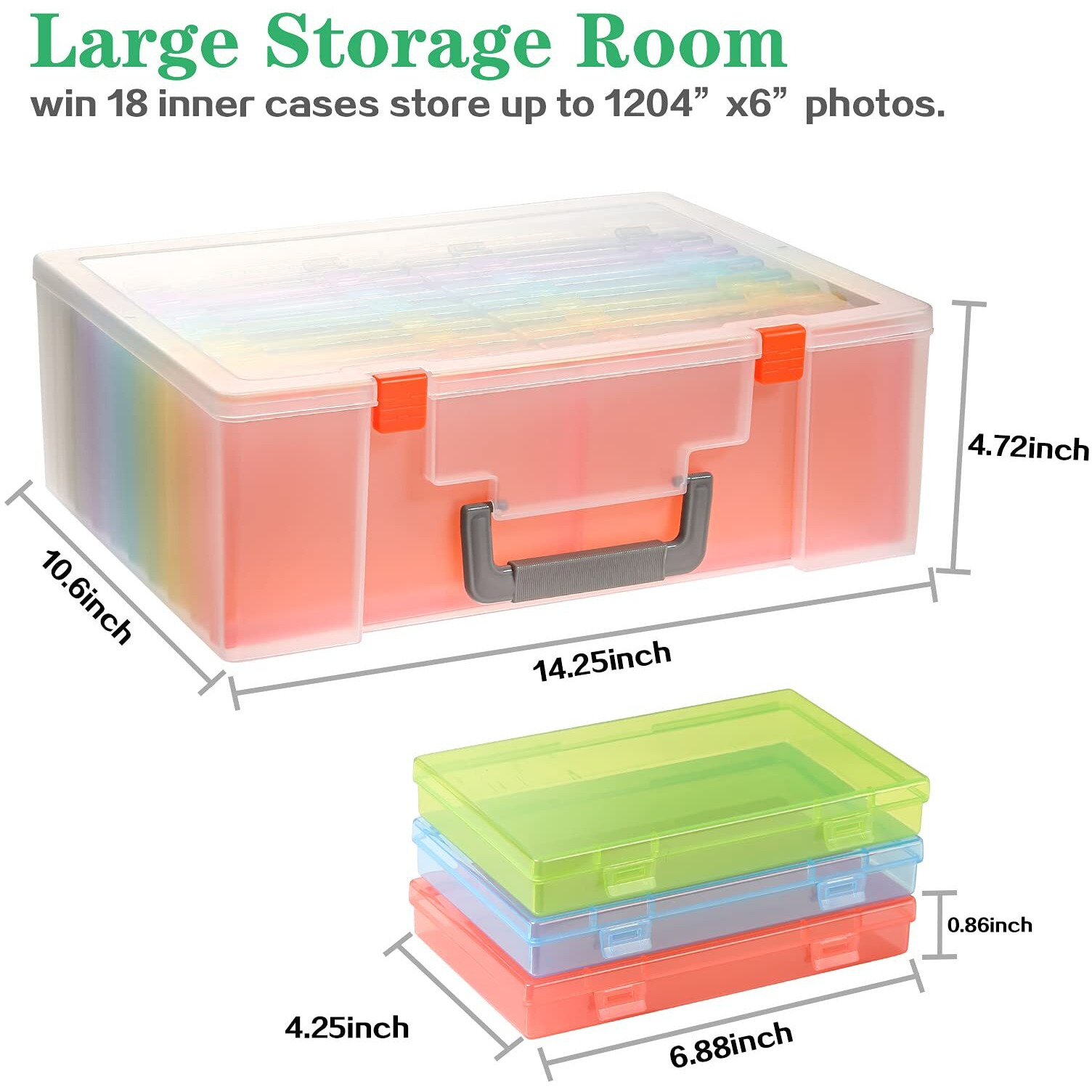 Photo Storage Box 4X6, 18 Inner Photo Case Large Photo Organizer Acid-Free Photo Box Storage Photo Keeper Photo Storage Case, Plastic Craft Storage Box For Photo Stickers Stamps Seeds (9 Colors)