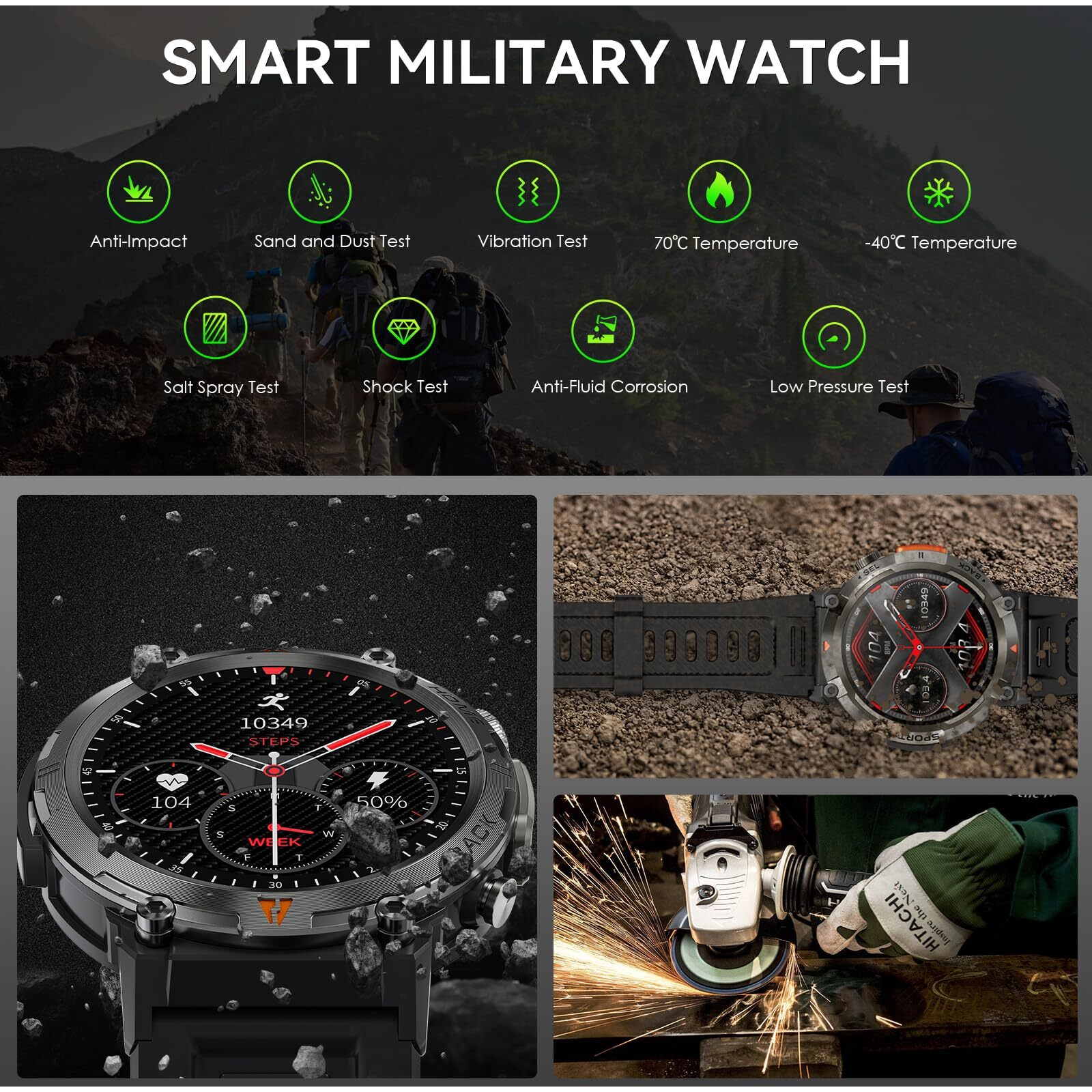 Military Smart Watch For Men With Led Flashlight, 1.45"" Hd Rugged Tactical Smartwatch (Call Receive/Dial), Outdoor Sports Fitness Tracker Watch With Heart Rate Sleep Monitor For Iphone Android Phone