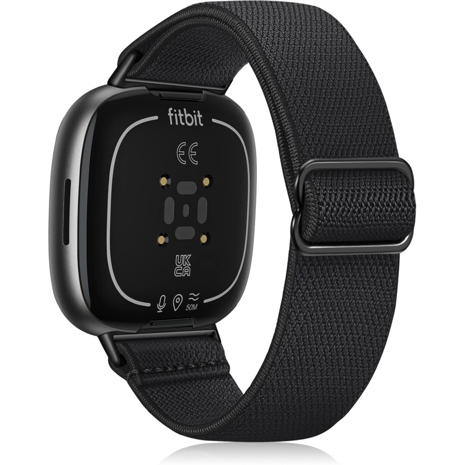 Fintie Elastic Band Compatible With Fitbit Versa 4 / Fitbit Sense 2 Bands/Fitbit Versa 3 / Fitbit Sense Bands, Soft Nylon Stretch Strap Replacement Accessories Wristband, Black