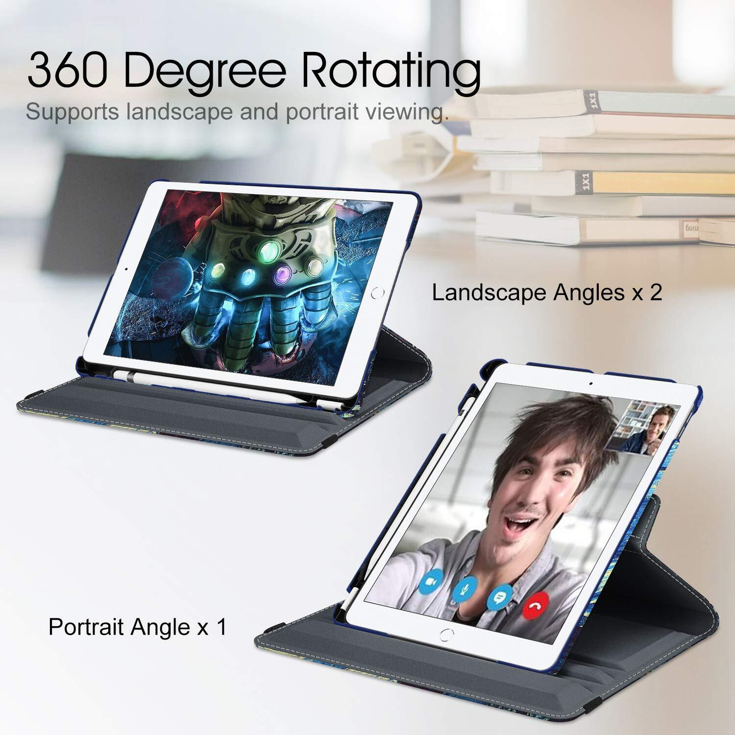 Fintie Rotating Case For Ipad 9Th Generation (2021) / 8Th Generation (2020) / 7Th Gen (2019) 10.2 Inch - 360 Degree Rotating Stand Cover With Pencil Holder, Auto Wake Sleep, Starry Night