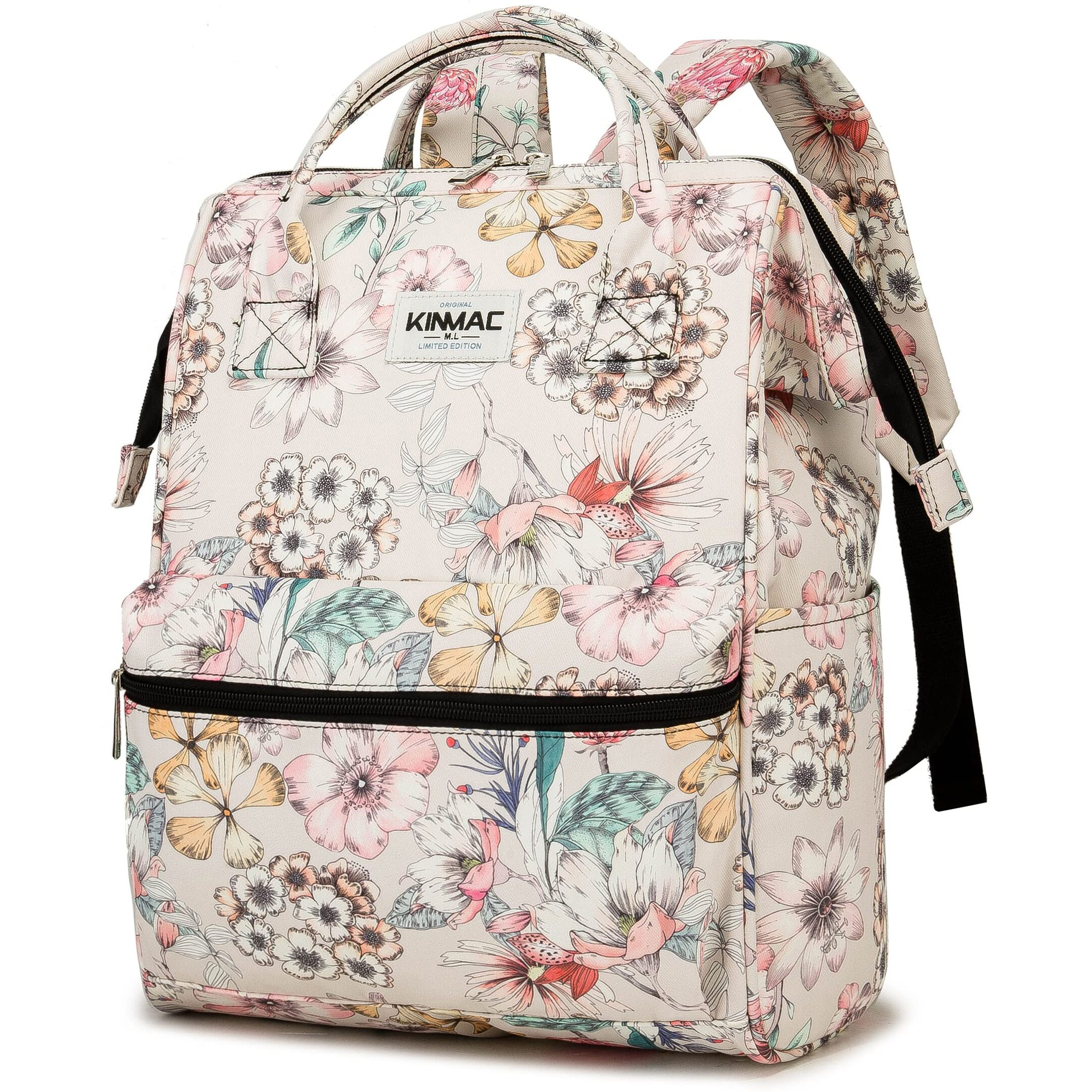 Kinmac Wide Open Style Laptop Backpack For Laptop Up To 15.6 Inch Men Women Travel Outdoor Backpack (Floral)