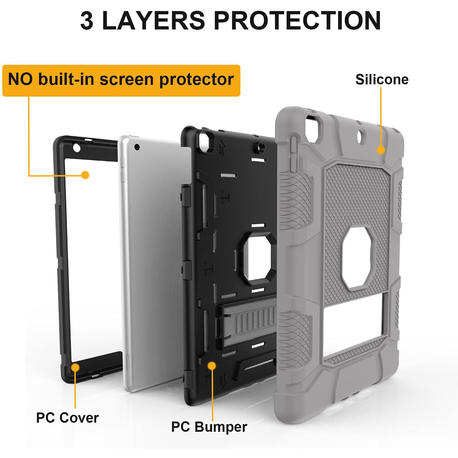 Rantice Ipad 9Th Generation Case, Ipad 8Th Generation Case, Ipad 7Th Generation Case, Hybrid Shockproof Rugged Drop Protection Cover With Kickstand For Ipad 10.2'' 2021/2020/2019 Released (Gray+Black)