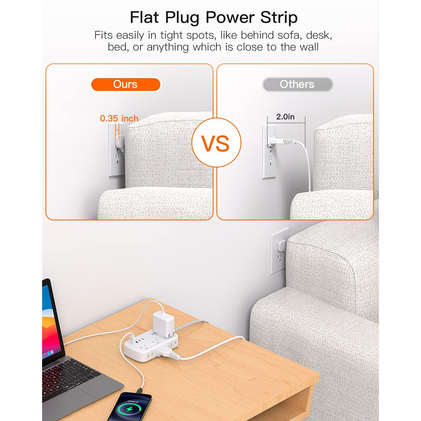 Extension Cord 25 Ft, Flat Plug Power Strip With 6 Outlets With 4 Usb Ports(2 Usb C), Wall Mount Charging Station, No Surge Protector For Home Office College Dorm Room Travel Essentials