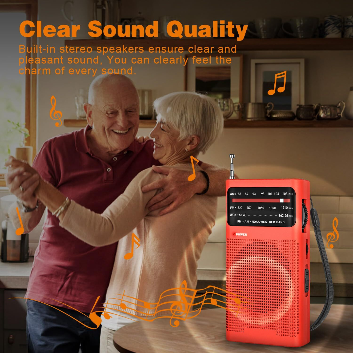 Goodes Noaa Weather Radio Am Fm, Transistor Radio With Loud Speaker, Headphone Jack, 2Aa Battery Operated Radio For Long Range Reception, Portable Radio For Indoor, Outdoor And Emergency Use-Red