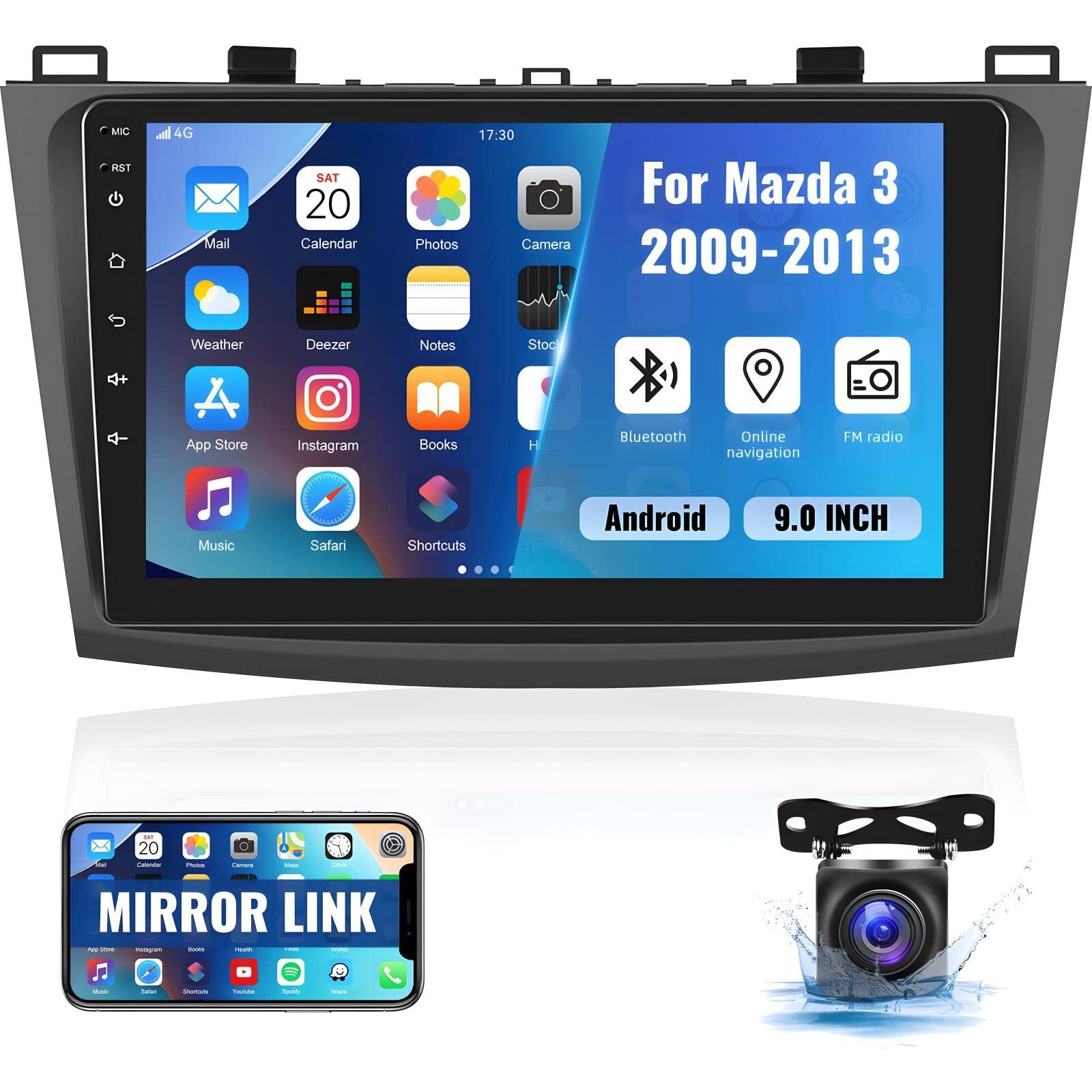Android 13 Car Stereo For Mazda 3 2009-2013,9 Inch Touchscreen Car Radio Android Head Unit With Mirror Link Gps Wifi Bluetooth Fm/Rds Radio Swc Dual Usb/Aux-In+Backup Camera[1+32G]