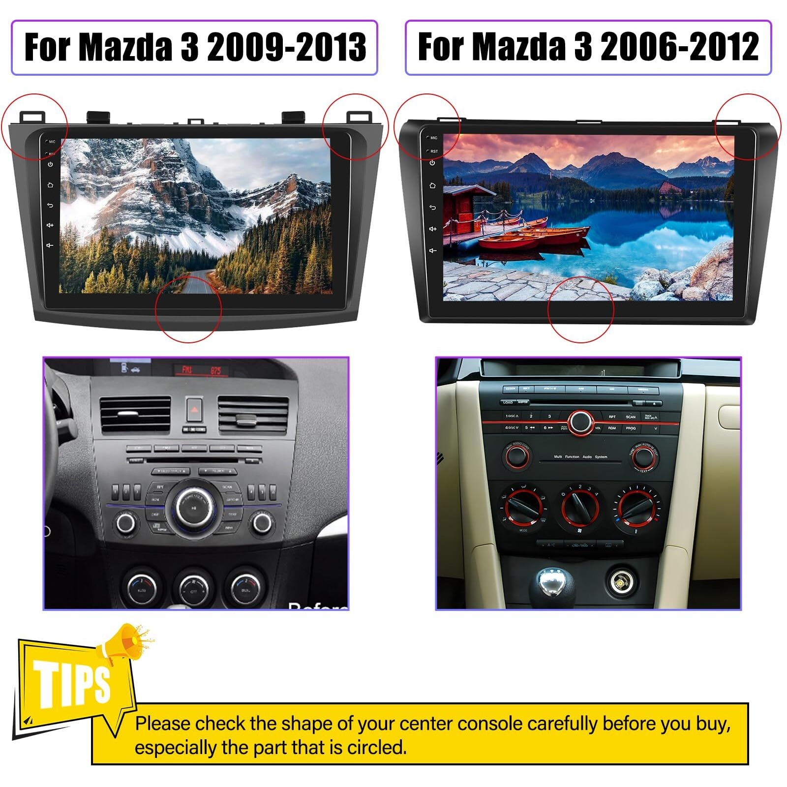 Android 13 Car Stereo For Mazda 3 2009-2013,9 Inch Touchscreen Car Radio Android Head Unit With Mirror Link Gps Wifi Bluetooth Fm/Rds Radio Swc Dual Usb/Aux-In+Backup Camera[1+32G]