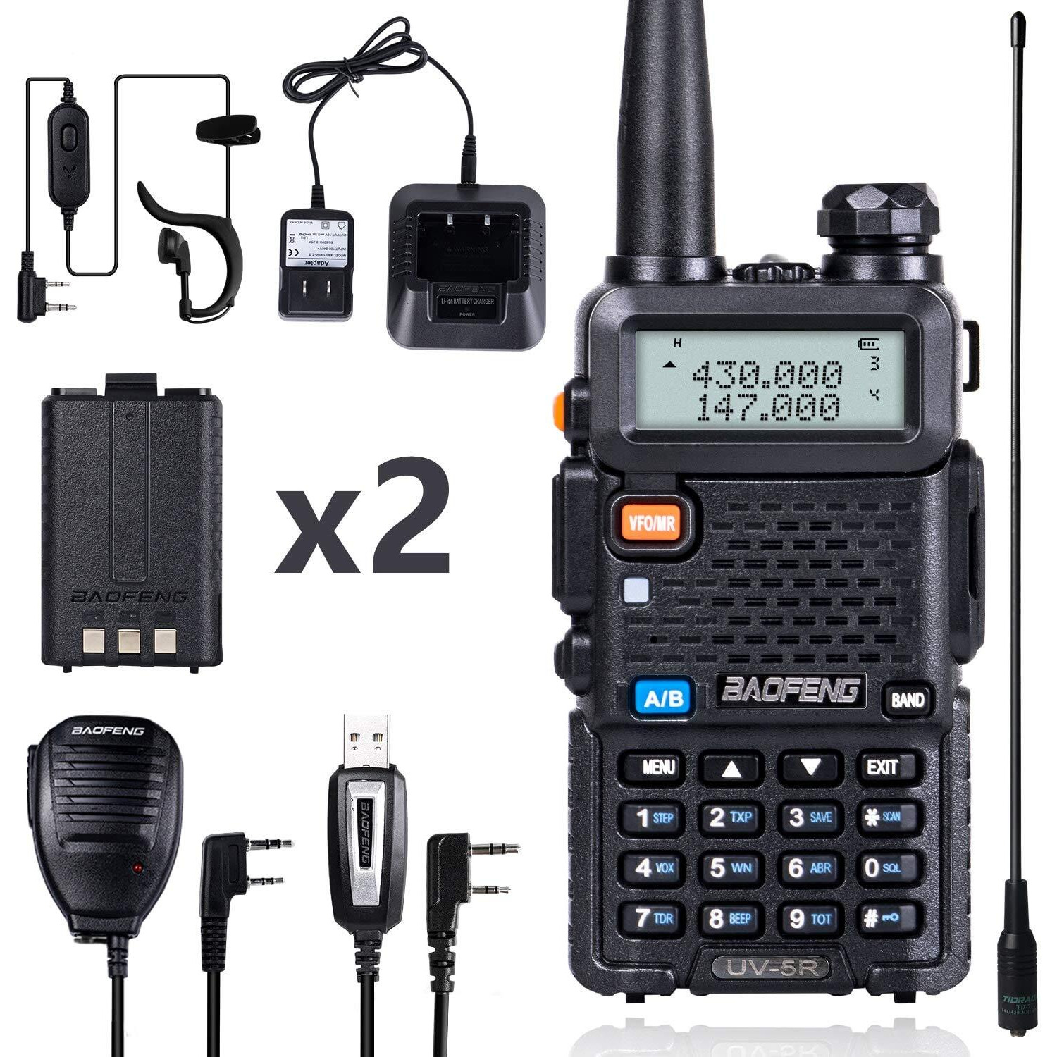 Baofeng Uv-5R 8 Watt Ham Radio Baofeng Radio With Extra 1800Mah Battery And 771 Antenna Dual Band Ham Radio Handheld Includes Full Kit Walkie Talkie