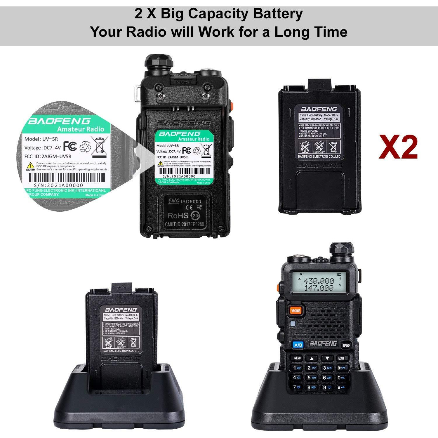 Baofeng Uv-5R 8 Watt Ham Radio Baofeng Radio With Extra 1800Mah Battery And 771 Antenna Dual Band Ham Radio Handheld Includes Full Kit Walkie Talkie