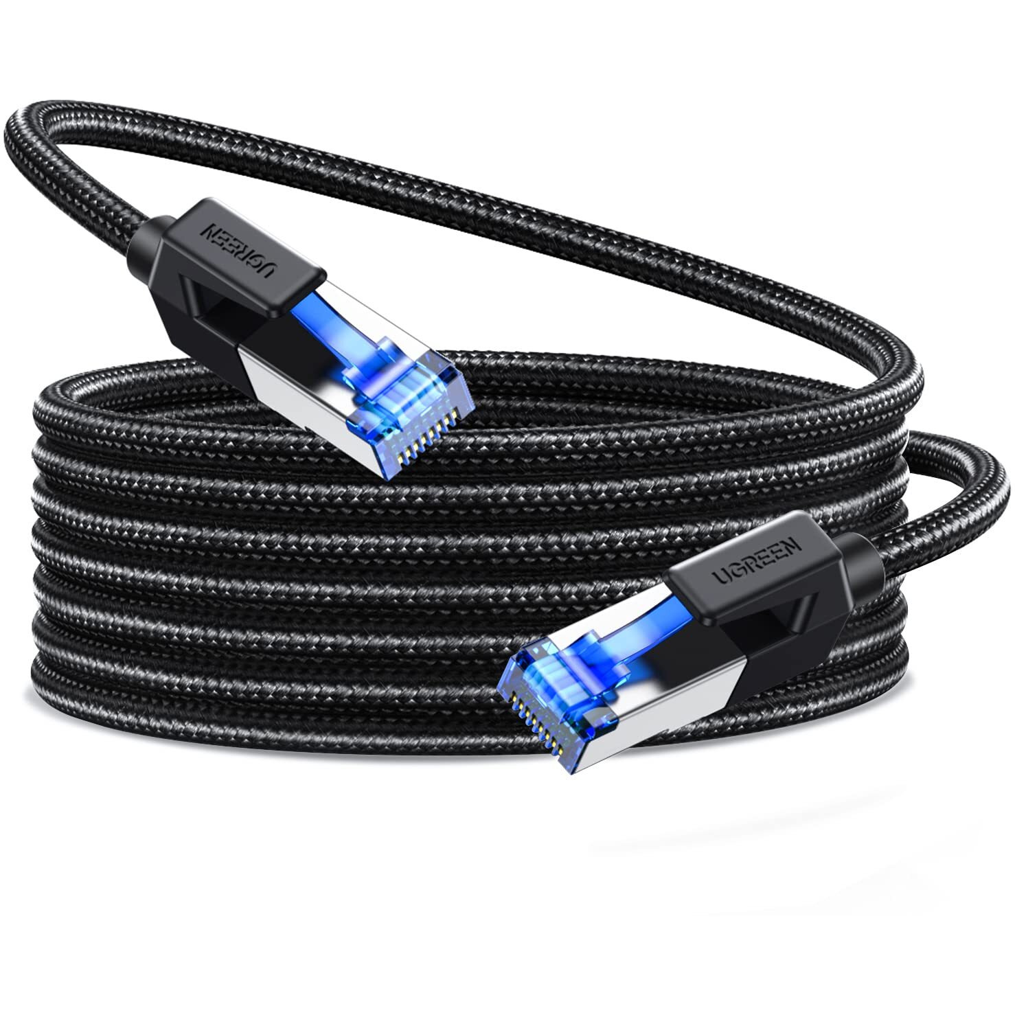 Ugreen Cat 8 Ethernet Cable 50Ft, High Speed Braided 40Gbps 2000Mhz Network Cord Cat8 Rj45 Shielded Indoor Heavy Duty Lan Cables Compatible For Gaming Pc Ps5 Ps4 Ps3 Xbox Modem Router 50Ft
