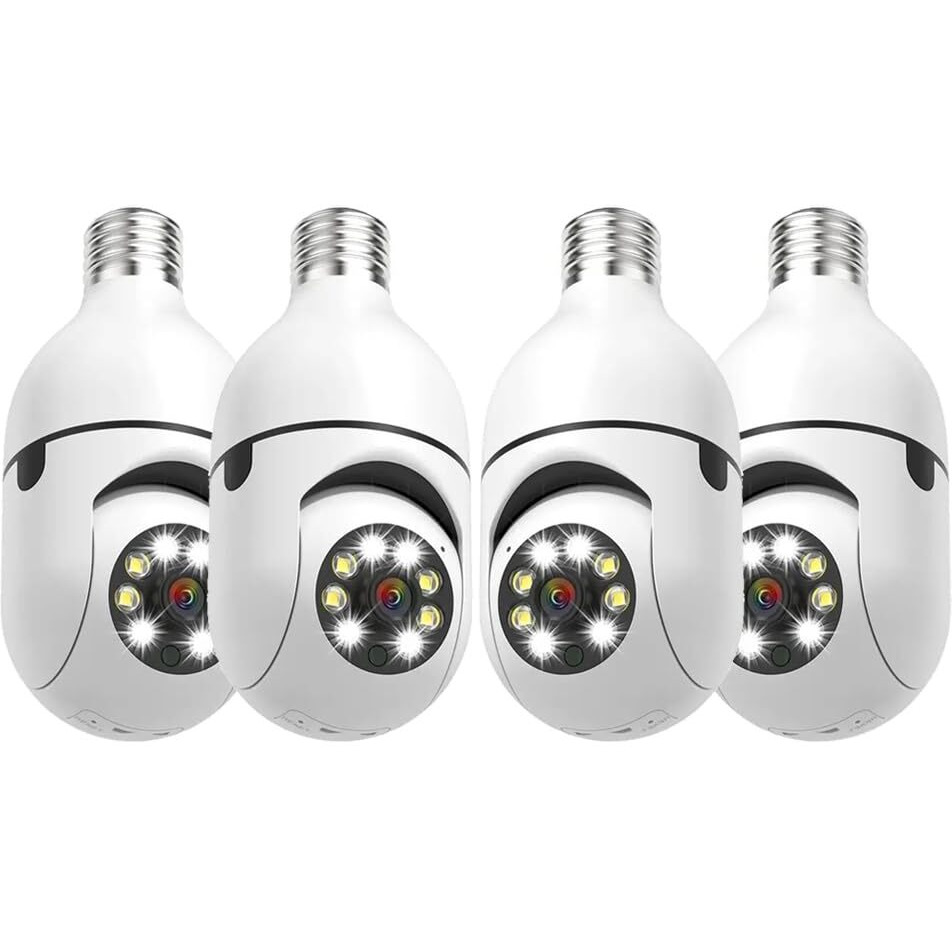 Eversecu 4Pack Hd 1080P Wireless Light-Bulb Security Camera, Work With 2.4Ghz&5Ghz Wifi, Motion Auto Tracking, 2 Way Audio, Spotlight Night Vision, E27 Screw-In Cctv Camera (4Pcs)