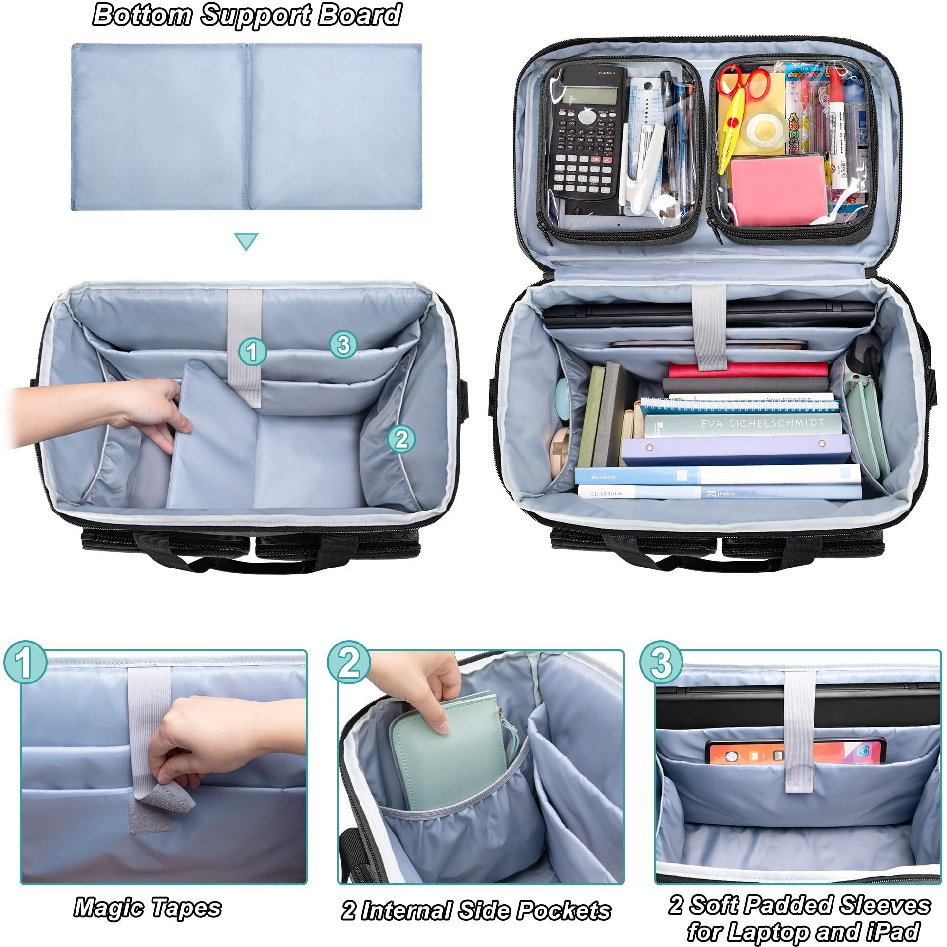 Curmio Rolling Teacher Tote Bag With Padded Laptop Compartment For Up To 15.6 Inches Laptop, Wheeled Teacher Bag For Teaching, Office, Craft, Black