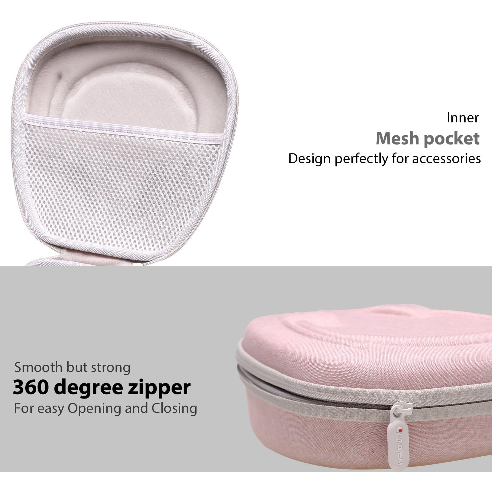 Ltgem Hard Headphone Case For Logitech H390, H430, H570E, Zone 300, Zone 301 Or Jlab Go Work, Jiamqishi, Eaglend Headset - Pink+Grey