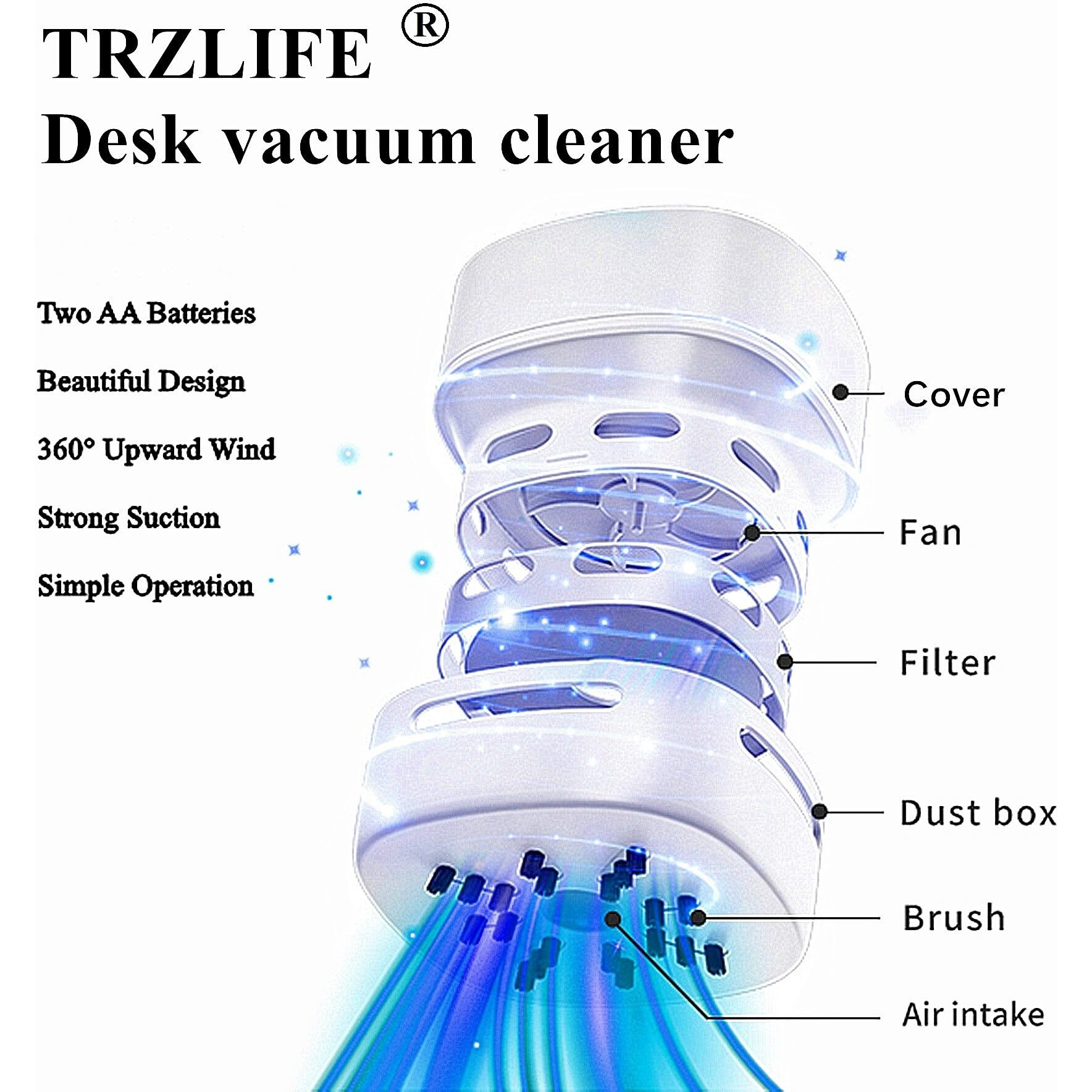 Trzlife Desk Vacuum, Upgraded Version Of Mini Desk Vacuum Cleaner Aa Battery More Durable Desk Accessory Sucks Tiny Items And Crumbs On Desktop Drawer Countertop Ideal Tech White Elephant Gift