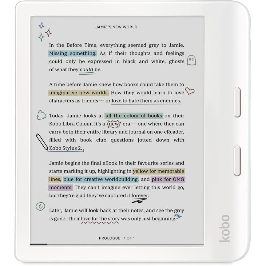 Kobo Libra Colour | Ereader | 7    Glare-Free Colour E Ink Kaleido 3 Display | Dark Mode Option | Audiobooks | Waterproof | White