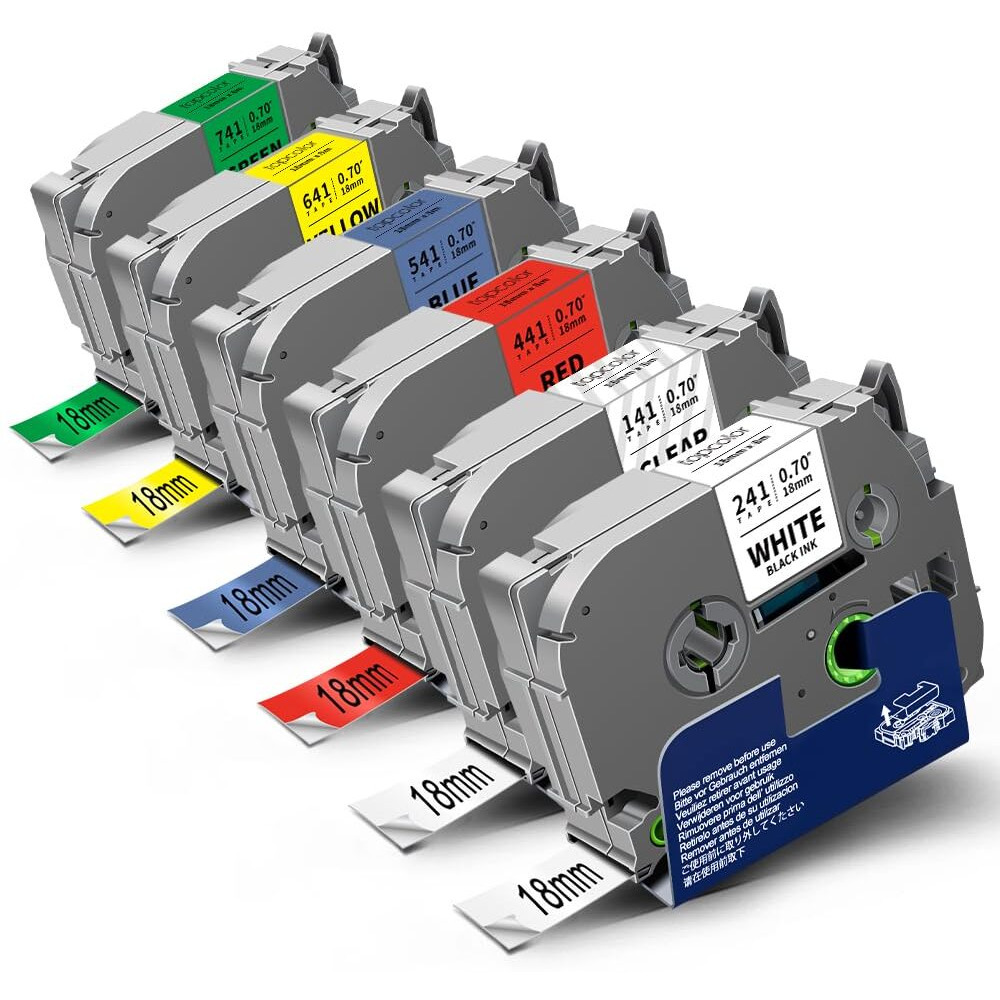 Topcolor 6-Pack Tz 18Mm 0.7"" Laminated Label Tape Compatible For Brother Tze-141 Tze-241 Tze-441 Tze-541 Tze-641 Tze-741 P Touch Tze 3/4 Inch Tape For Ptd410 Ptd400 Ptd610Bt Ptd600 Ptp750W Ptp710Bt