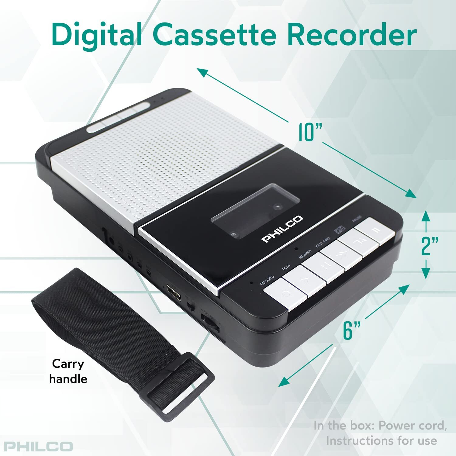 Philco Digital Cassette Recorder - Portable Tape Player, Recorder & Cassette To Mp3 Converter
