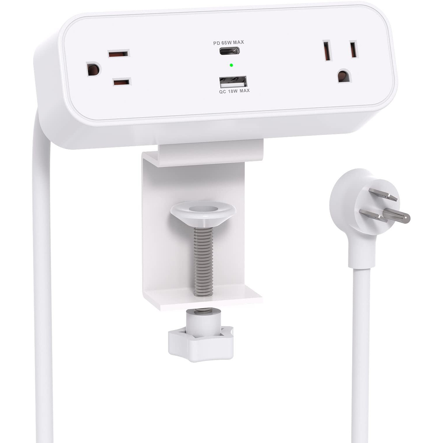 Desk Clamp Power Strip, 65W 10Ft Desk Power Strip - 2 Outlets Desktop Power Strip With Usb C 65W, Usb A(Qc 18W) Desktop Desk Clamp Desk Power Station For Office, Home