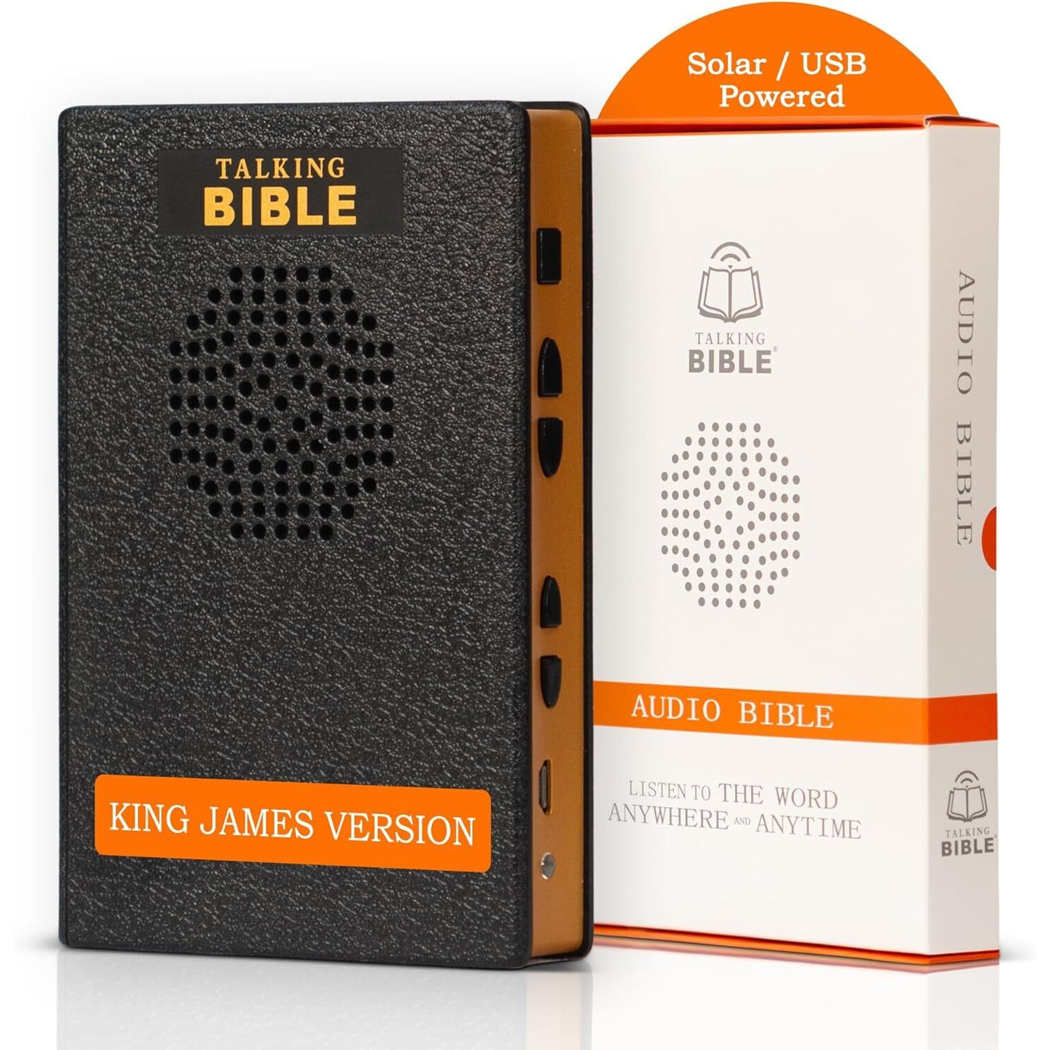 Talking Bible - Electronic Holy Bible Audio Player In English For Seniors, Kids And The Blind, Solar And Usb Rechargeable, Kjv (King James Version), Black