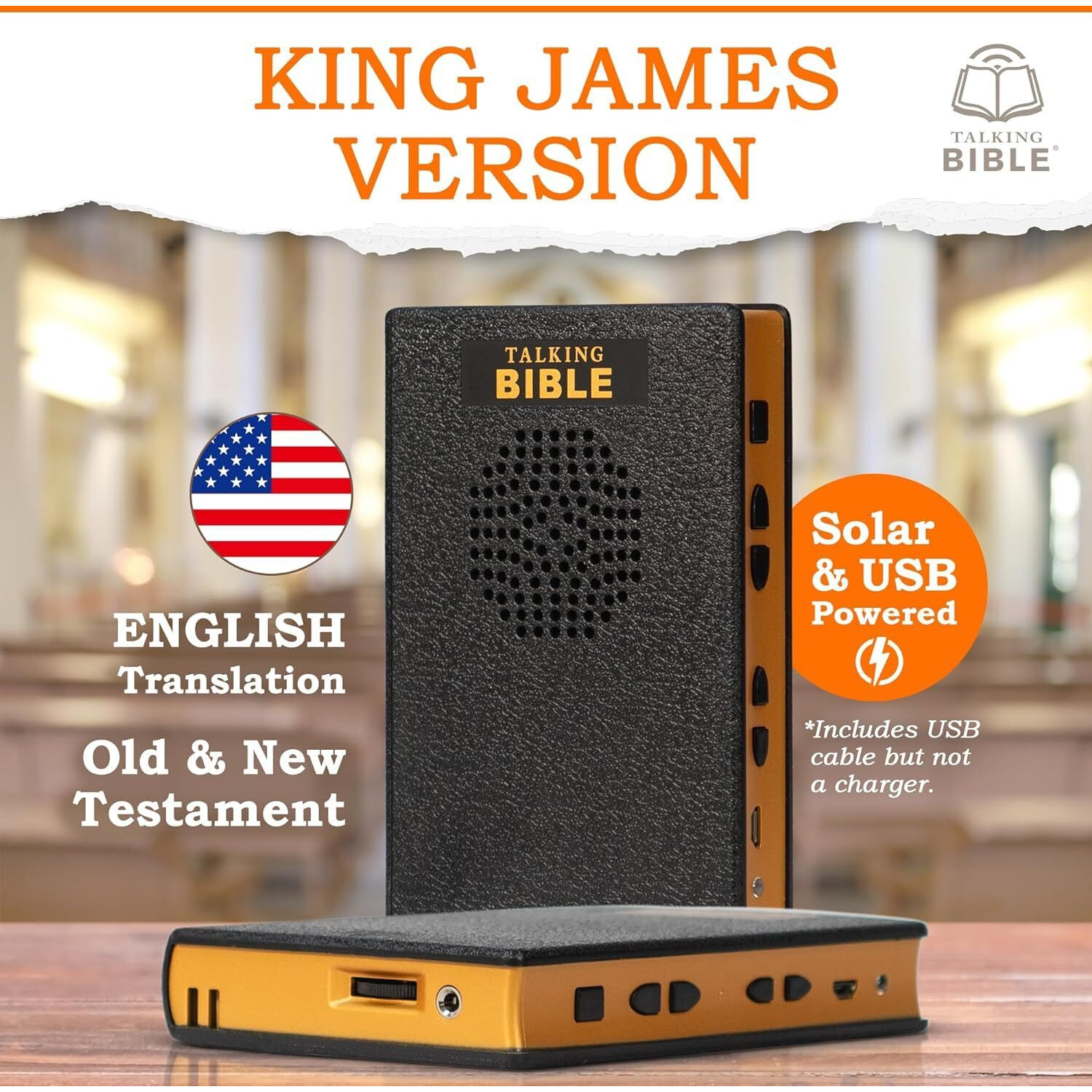 Talking Bible - Electronic Holy Bible Audio Player In English For Seniors, Kids And The Blind, Solar And Usb Rechargeable, Kjv (King James Version), Black