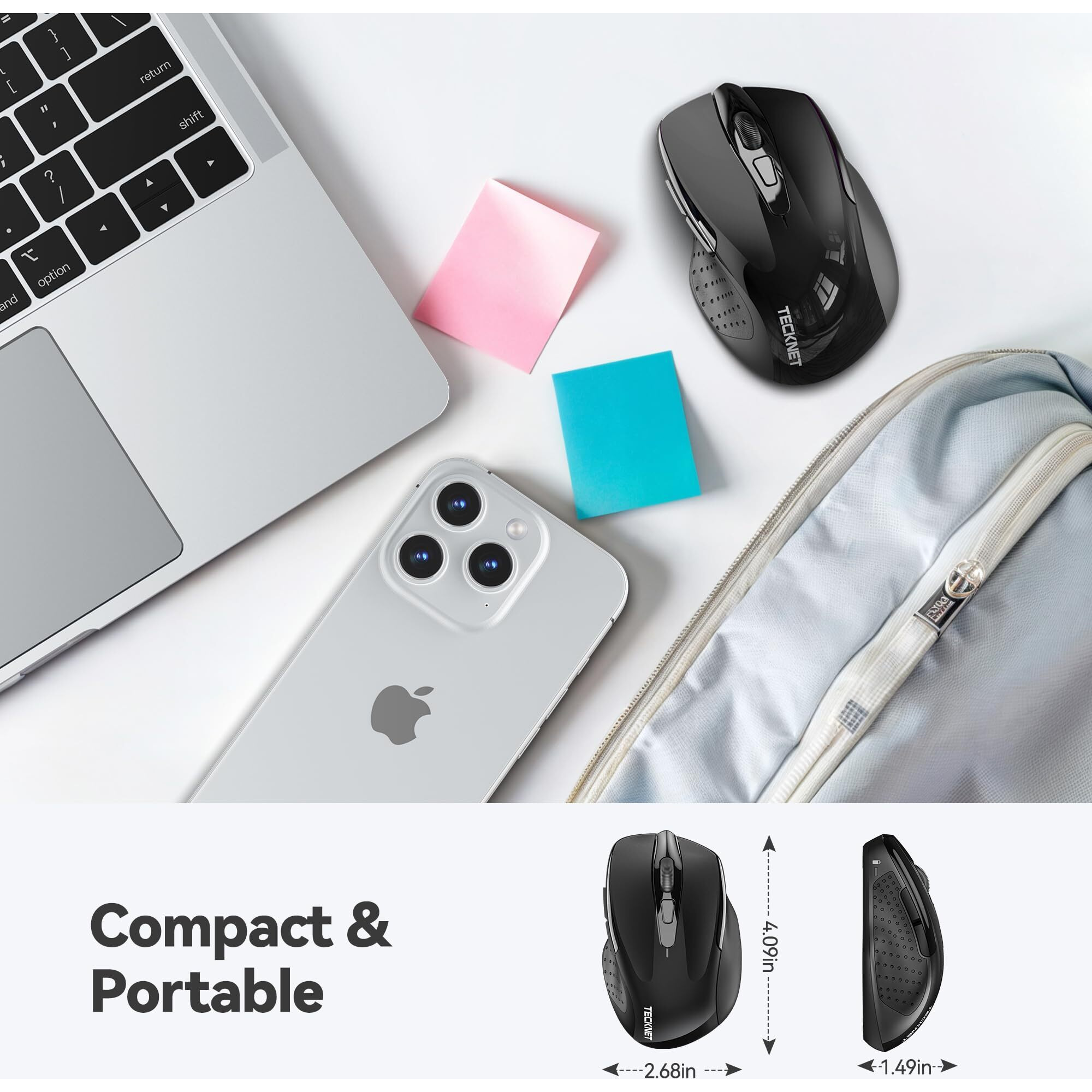 Tecknet Wireless Mouse, 2.4G Ergonomic Optical Mouse, Computer Mouse For Laptop, Pc, Computer, Chromebook, Notebook, 6 Buttons, 24 Months Battery Life, 2600 Dpi, 5 Adjustment Levels