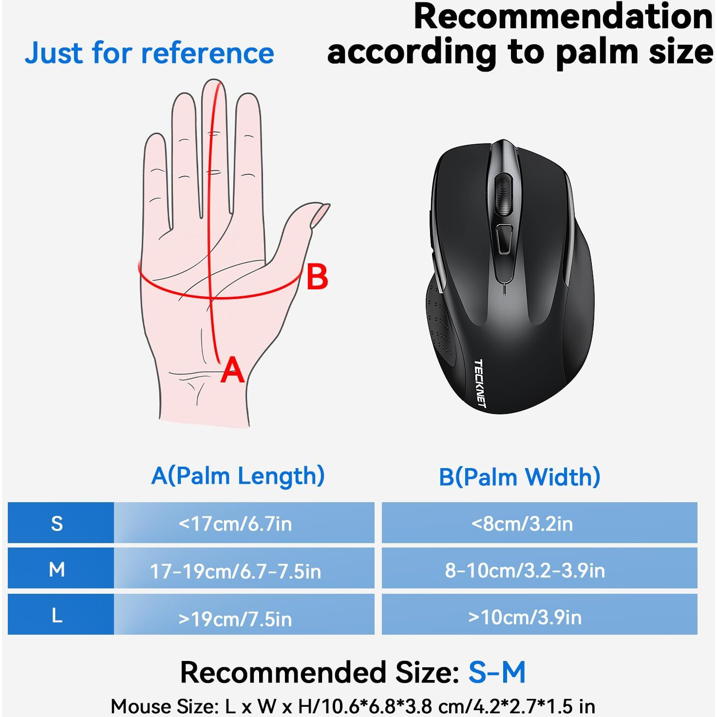 Tecknet Wireless Mouse, 2.4G Ergonomic Optical Mouse, Computer Mouse For Laptop, Pc, Computer, Chromebook, Notebook, 6 Buttons, 24 Months Battery Life, 2600 Dpi, 5 Adjustment Levels