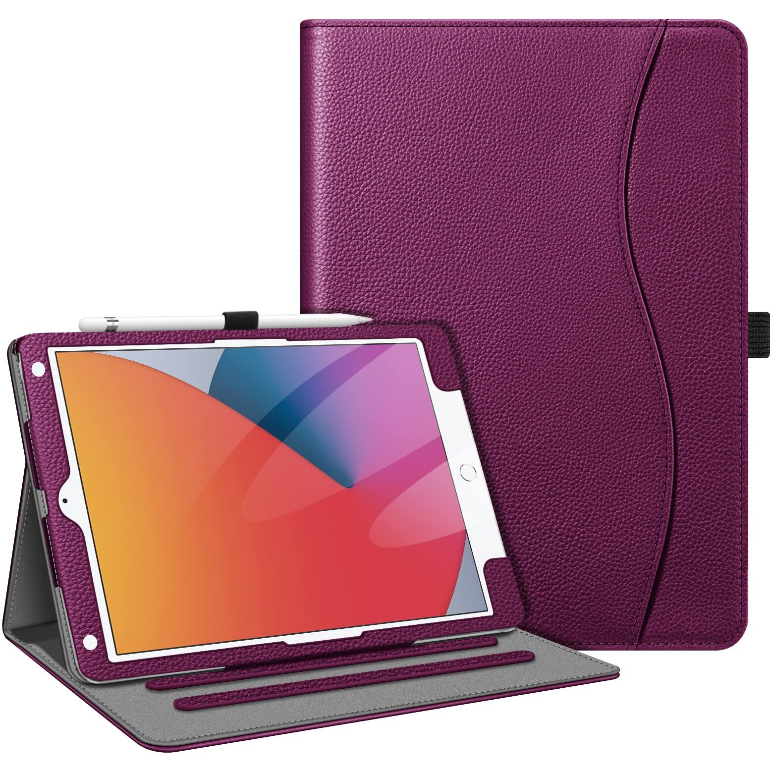 Fintie Case For Ipad 9Th / 8Th / 7Th Generation (2021/2020/2019) 10.2 Inch - [Corner Protection] Multi-Angle Viewing Stand Cover With Pocket & Pencil Holder, Auto Sleep Wake, Purple