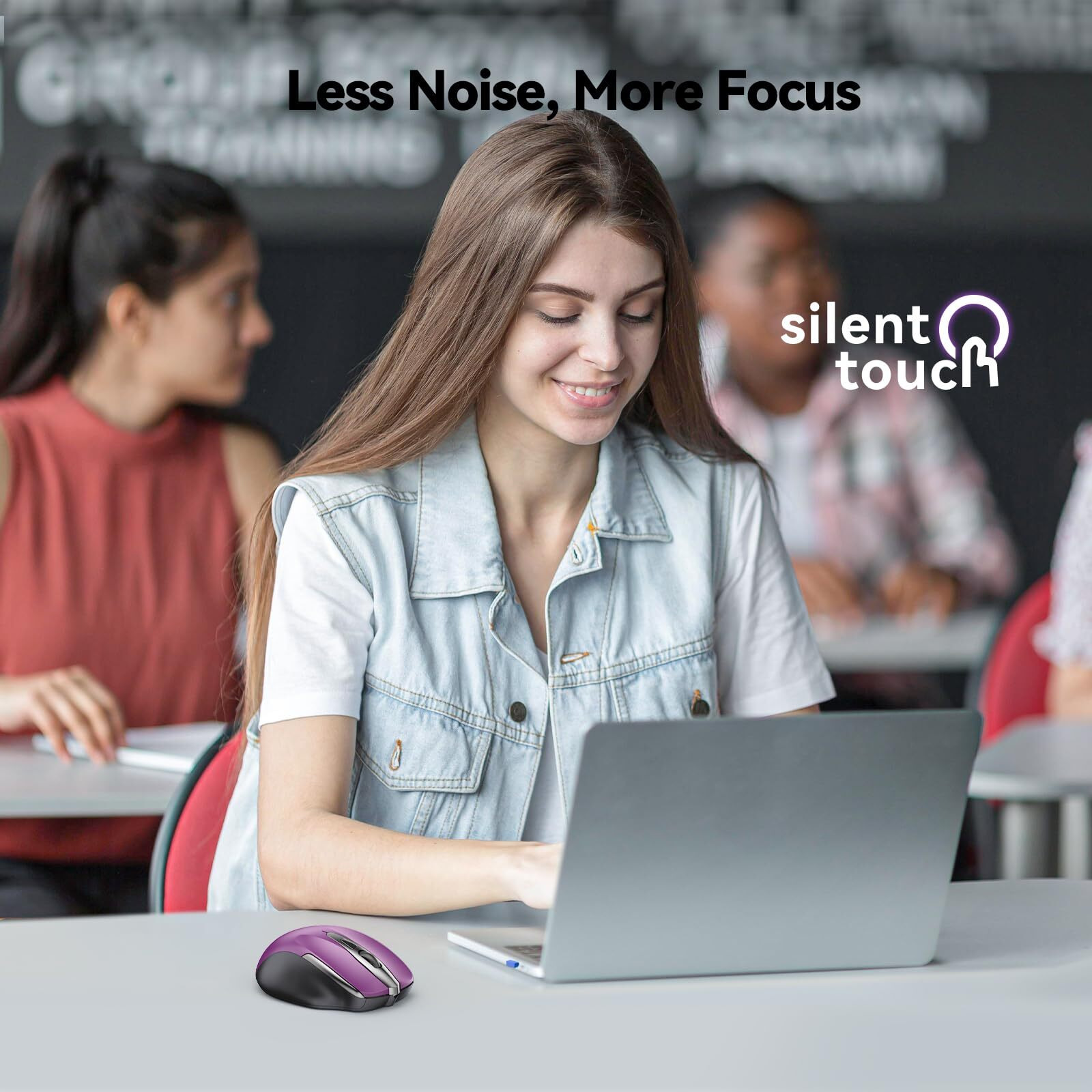 Tecknet Wireless Mouse For Laptop, Silent Mouse Quiet Click, 2.4G Usb Optical Mouse For Computer, 6 Adjustable 4000 Dpi Computer Mice - Purple