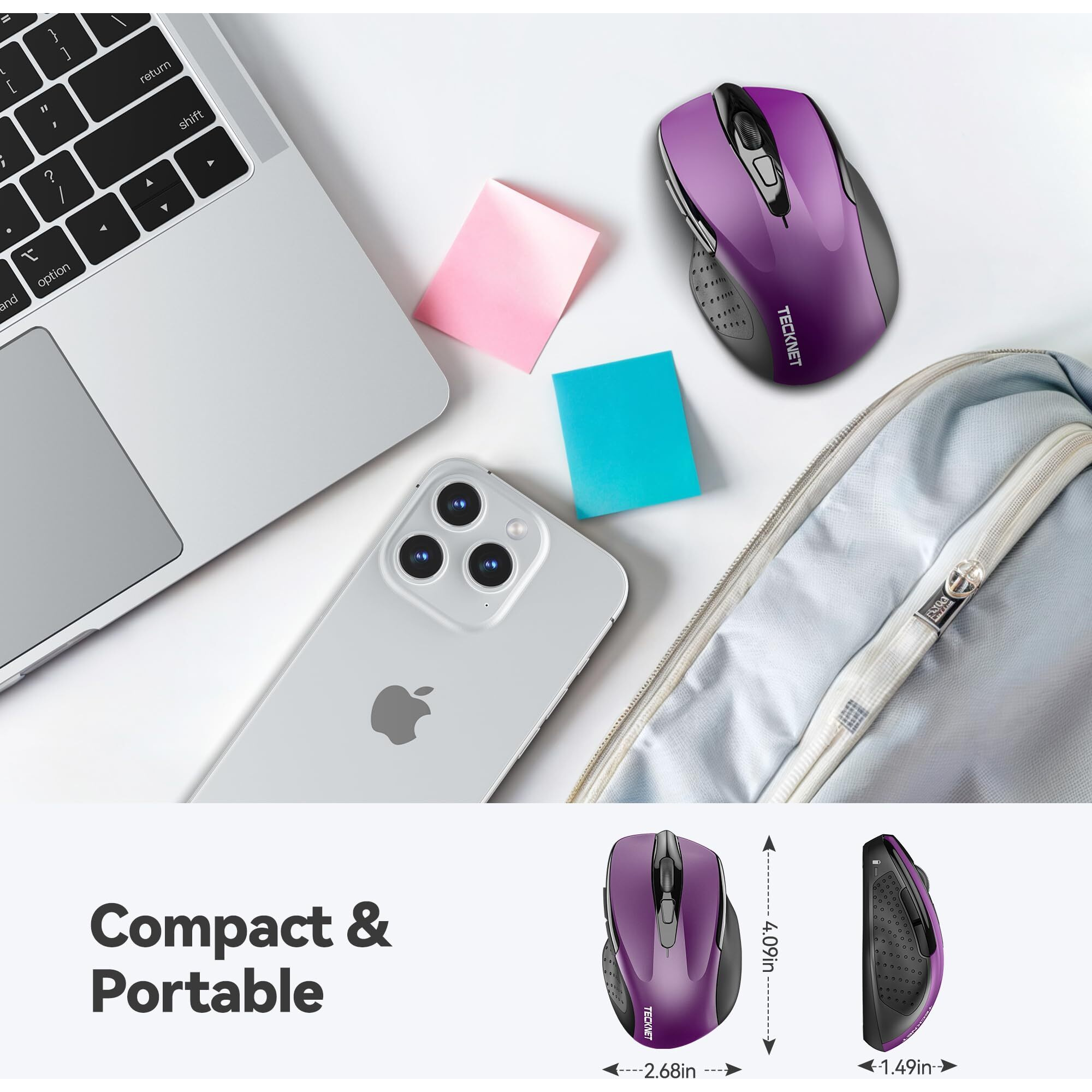 Tecknet Wireless Mouse For Laptop, Silent Mouse Quiet Click, 2.4G Usb Optical Mouse For Computer, 6 Adjustable 4000 Dpi Computer Mice - Purple