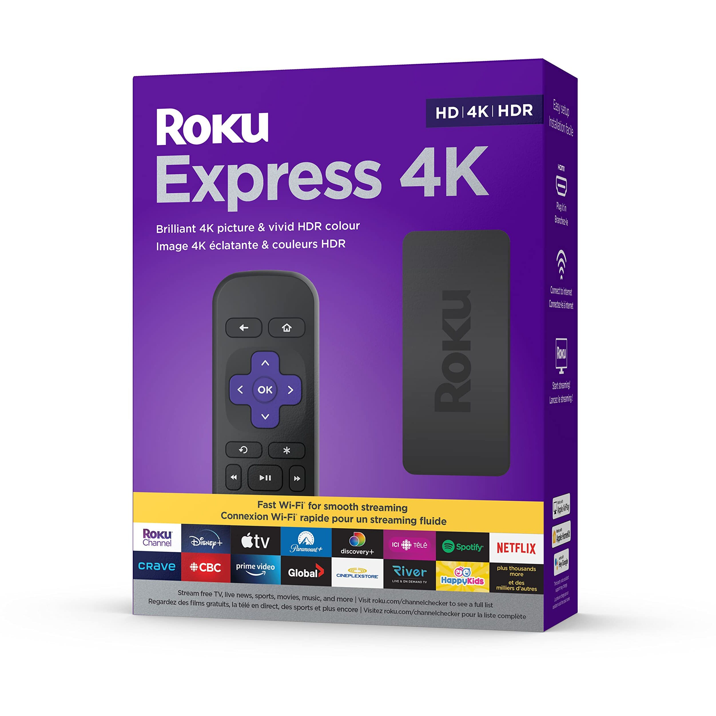 Roku Express 4K 2022 | Streaming Media Player Hd/4K/Hdr With Smooth Wireless Streaming And Roku Simple Remote With Tv Controls, Includes Premium Hdmi Cable