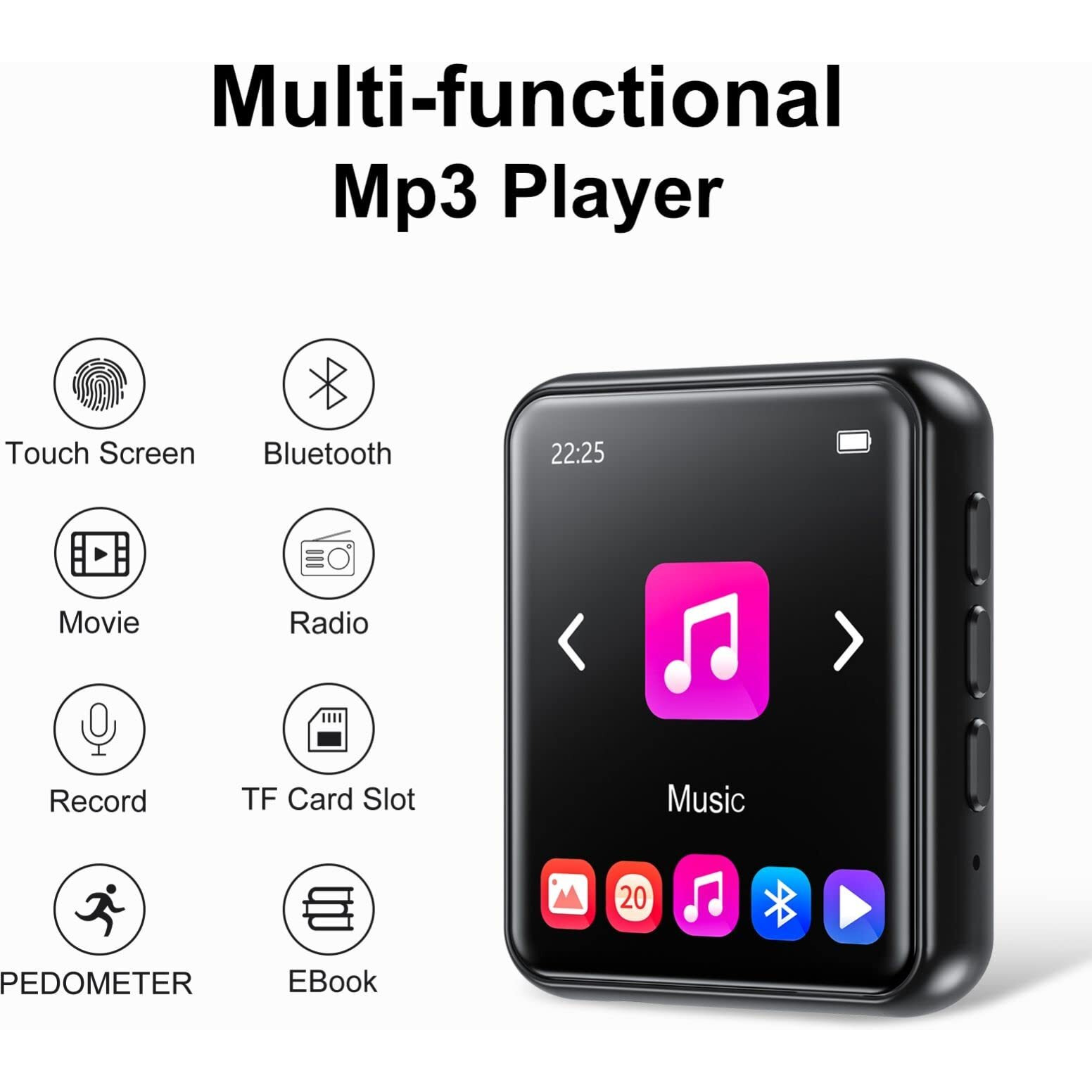 64Gb Mp3 Player Bluetooth 5.3 Touch Screen Music Player Portable Mp3 Player With Speakers High Fidelity Lossless Sound Quality Mp3 Fm Radio Recording E-Book Mp3 Player Support (128Gb)