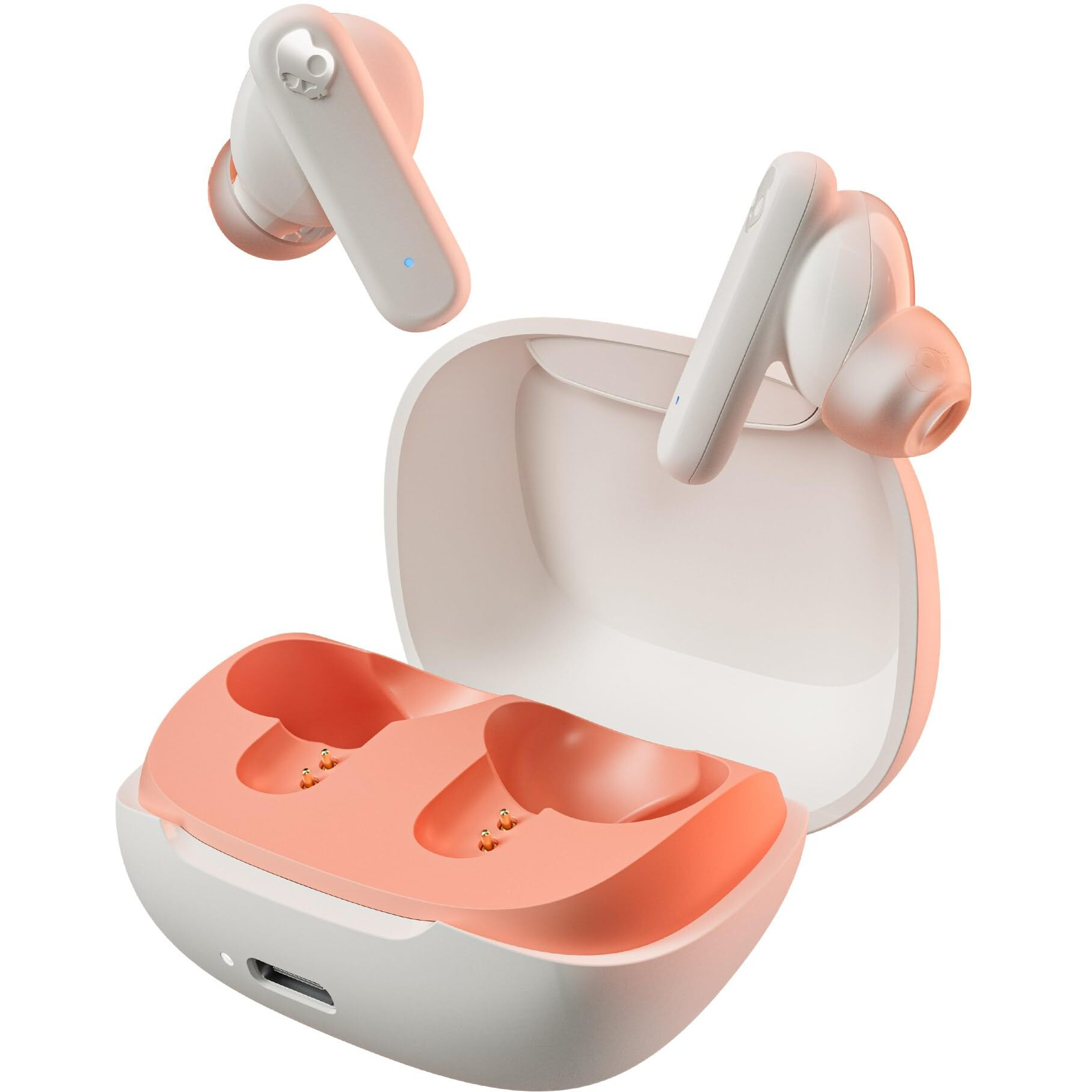 Skullcandy Smokin' Buds In-Ear Wireless Earbuds, 20 Hr Battery, 50% Renewable Plastics, Microphone, Works With Iphone Android And Bluetooth Devices - Bone/Orange Glow