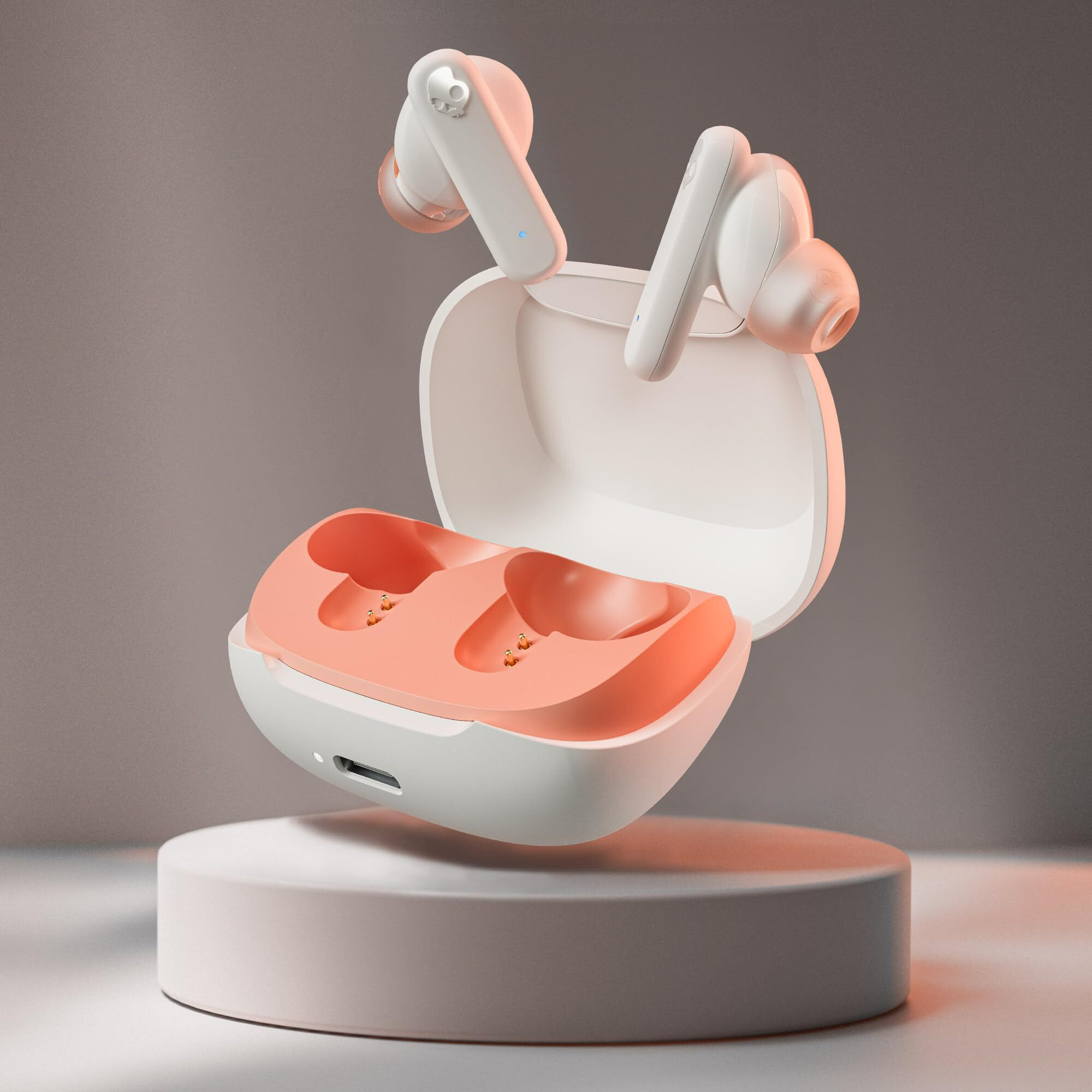 Skullcandy Smokin' Buds In-Ear Wireless Earbuds, 20 Hr Battery, 50% Renewable Plastics, Microphone, Works With Iphone Android And Bluetooth Devices - Bone/Orange Glow