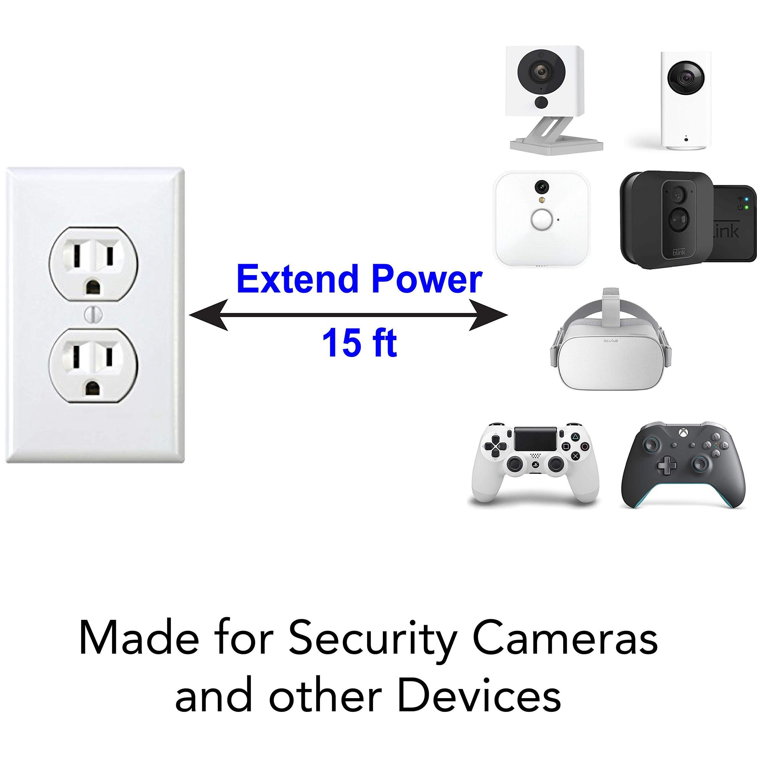 15Ft Power Extension Cable Compatible With Wyze Cam V3 Indoor Outdoor, Blink, Echo, And More. - White -