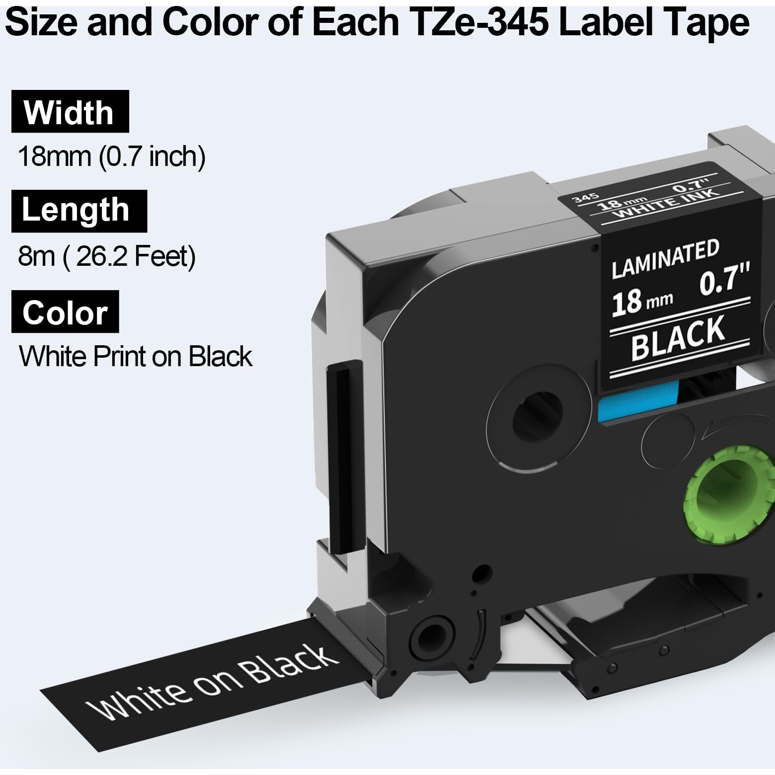 Labelife 18Mm Black Label Tape Tze-345 Replacement For Brother P Touch Label Tape 18Mm 0.7 Laminated White On Black Tze Tz Tape Tze345 For Brother Pt-D400 Pt-D410 Pt-D600 Pt-D610Bt Label Maker, 4-Pack