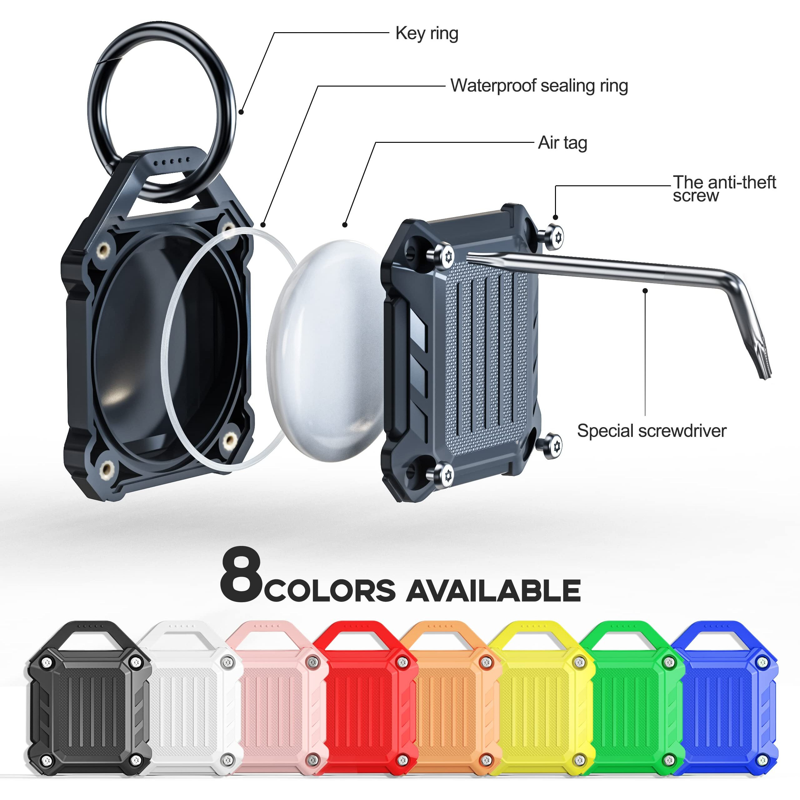 Jeanue-Waterproof Airtag Holder Keychain Case,Compatible Apple Air Tag Tracker With Key Ring,[Ultra-Durable][Full-Cover][Screw-Closed] For Keys/Dog Collar/Luggage (Black 4Pack)