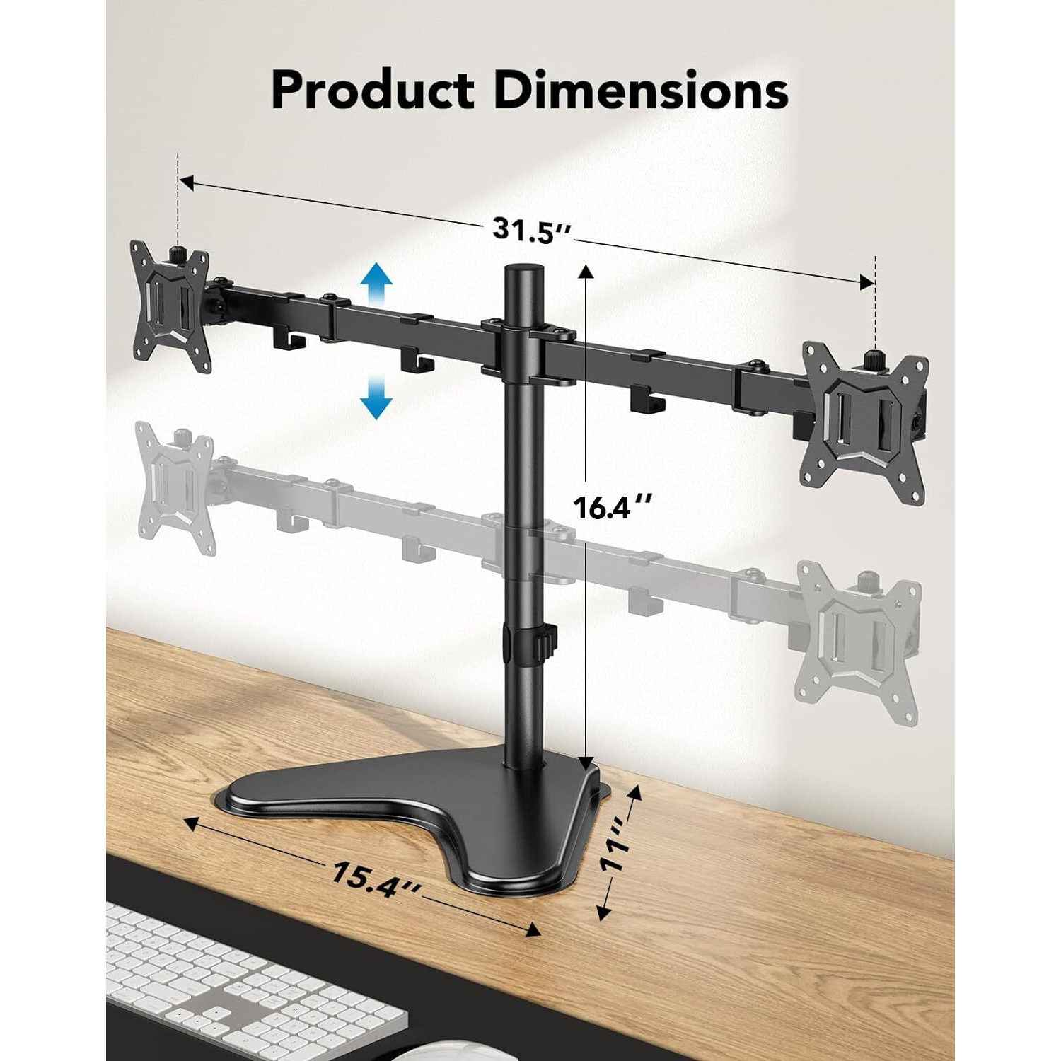 Huanuo Dual Monitor Stand, Free-Standing Fully Adjustable Dual Monitor Mount For 2 Screens Up To 32 Inches, 17.6Lbs Per Arm, Heavy Duty Double Monitor Stand For Desk With Tilt, Swivel, Rotation, Black