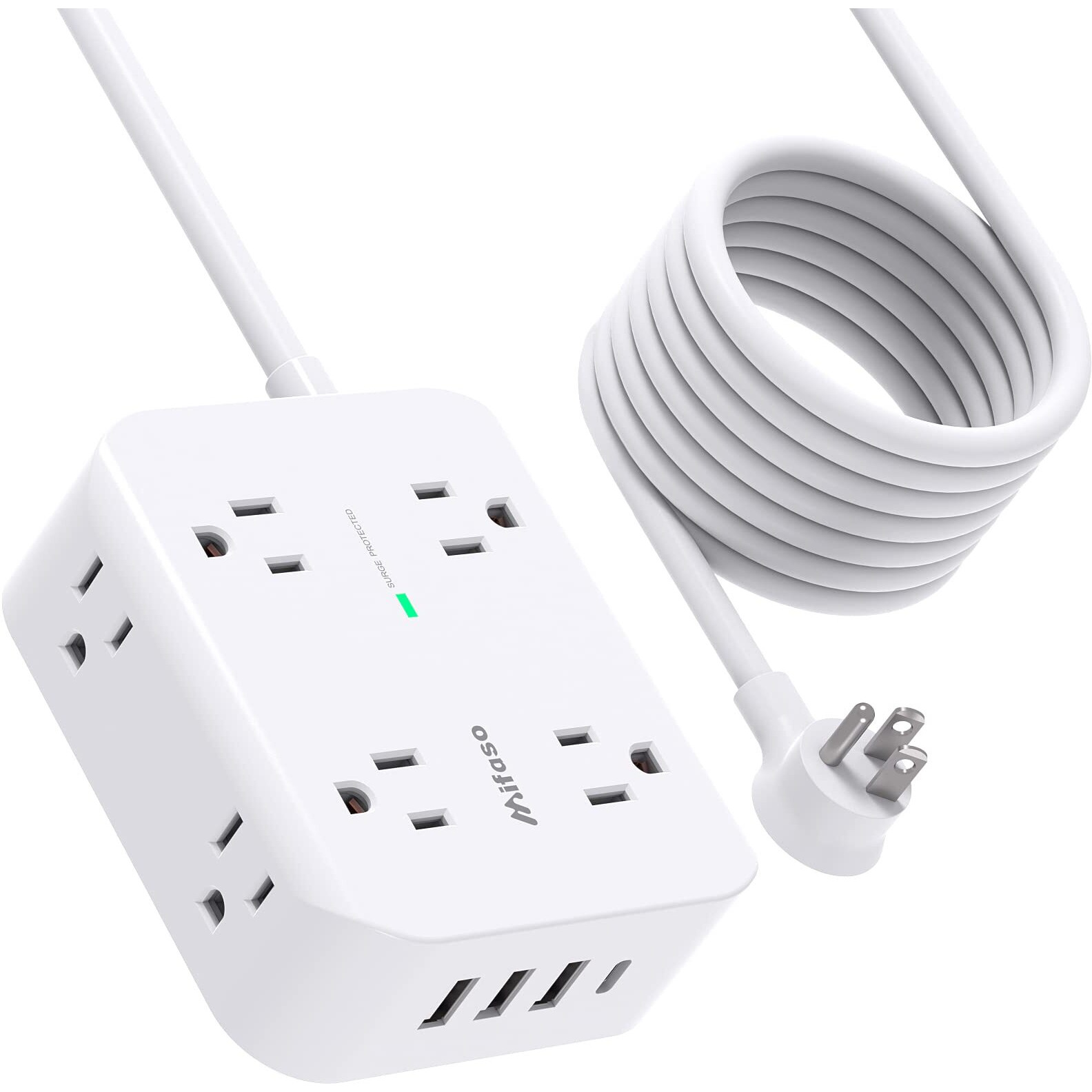 Power Strip Surge Protector - Flat Plug, 8 Wide Outlets With 4 Usb Ports (1 Usb C), 5Ft Heavy Duty Extension Cord With Multiple Outlets, Wall Mount, Charging Station Overload Protection For Home Dorm